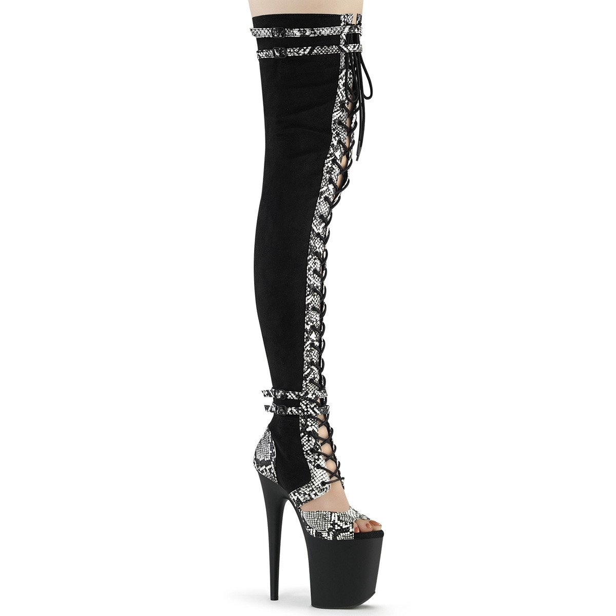 Pleaser Flamingo-3027SP BFS-PU/M - Black High-Platform Peep Toe Boots