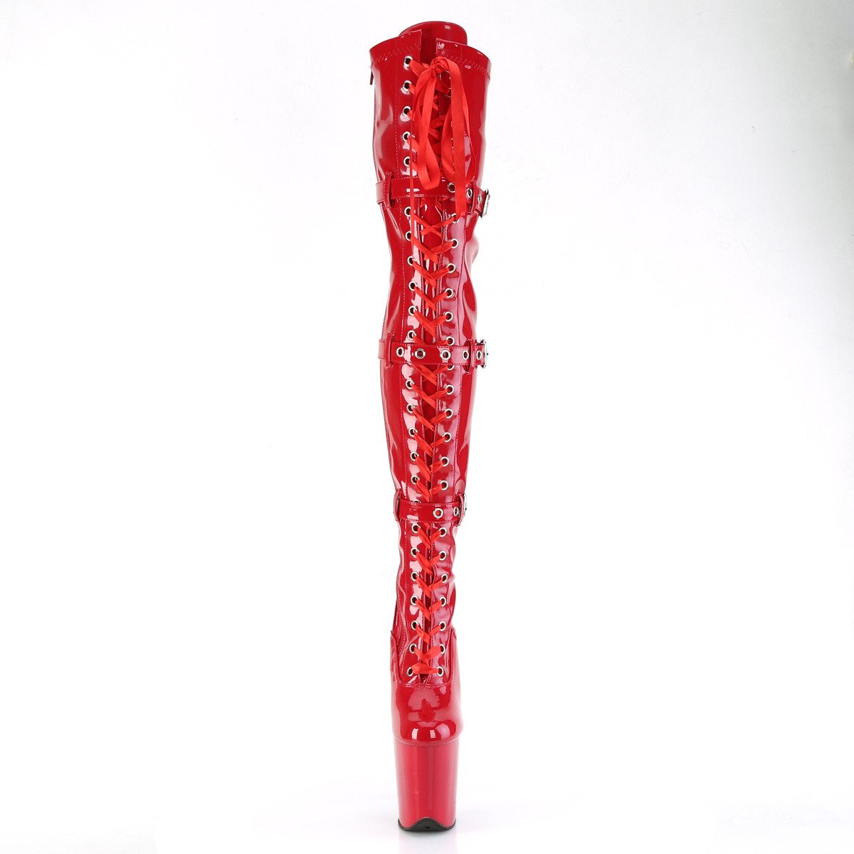 Pleaser Flamingo-3028 R/M - Shiny Red High-Platform Thigh High Boots