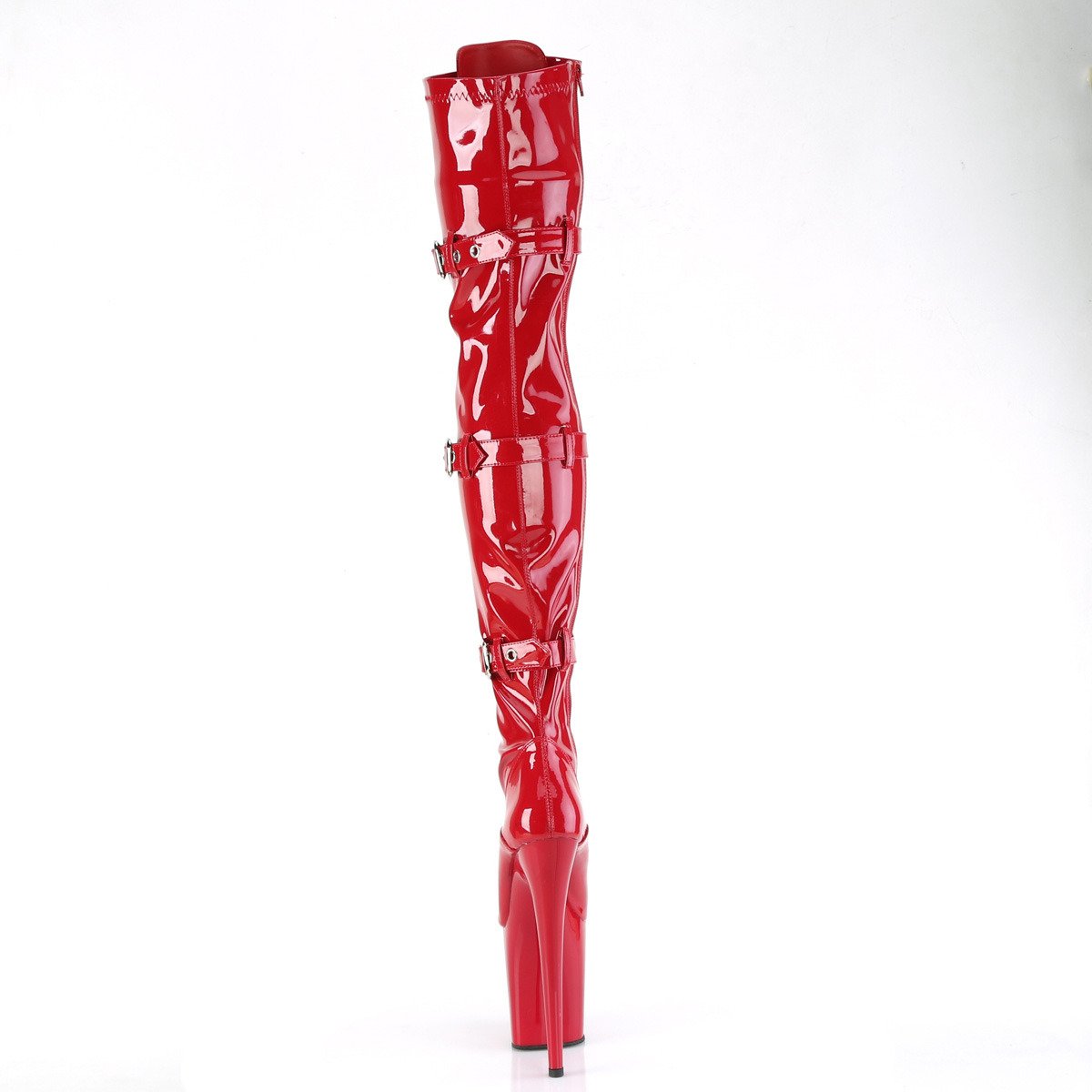 Pleaser Flamingo-3028 R/M - Shiny Red High-Platform Thigh High Boots
