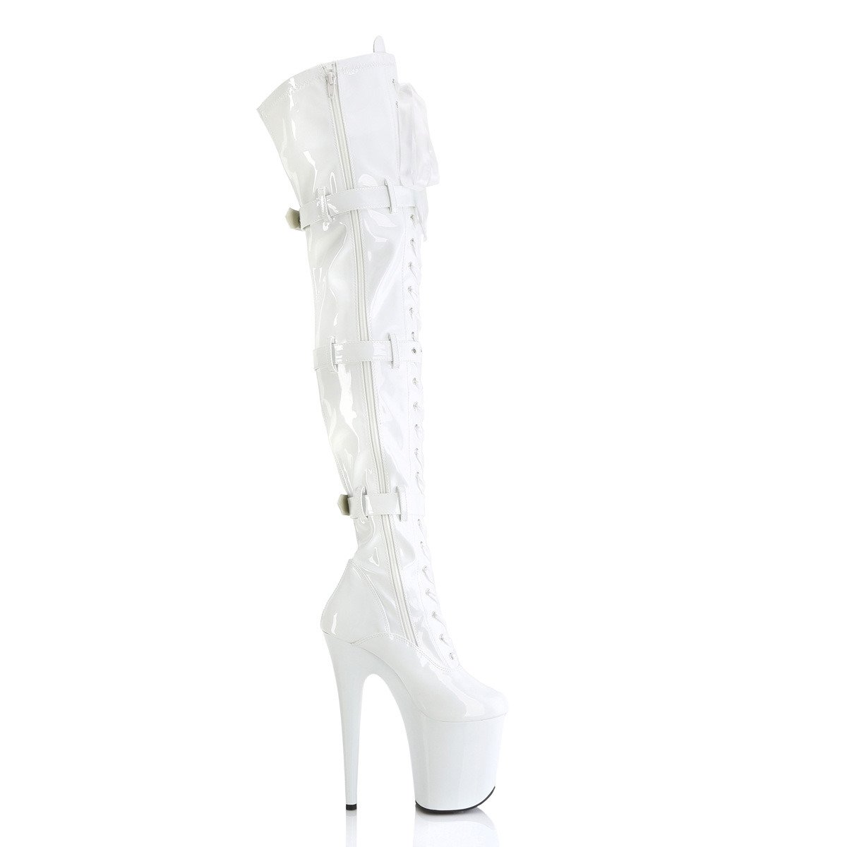 Pleaser Flamingo-3028 W/M - Shiny White High-Platform Thigh High Boots