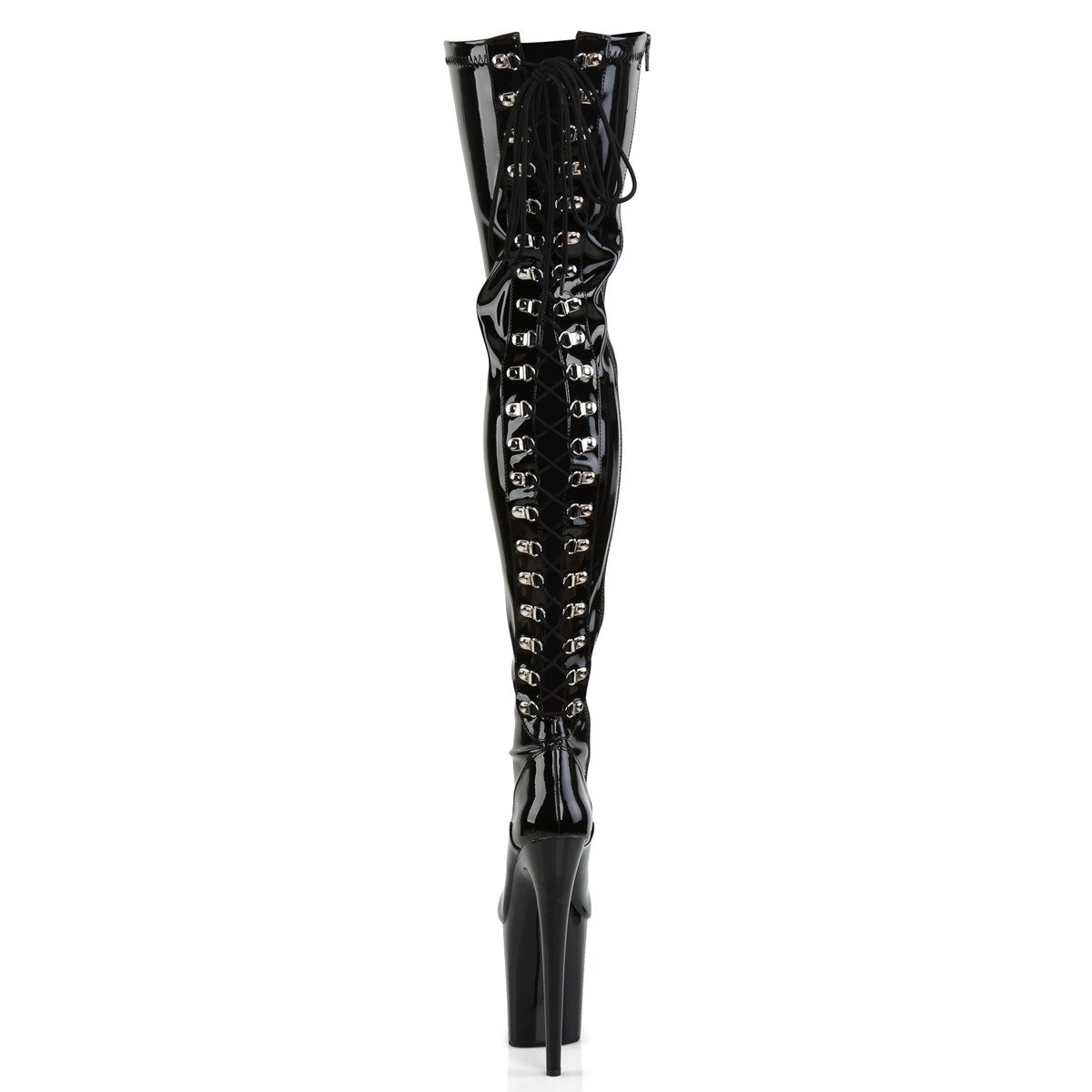 Pleaser Flamingo-3063 B/M - Shiny Black High-Platform Thigh High Boots