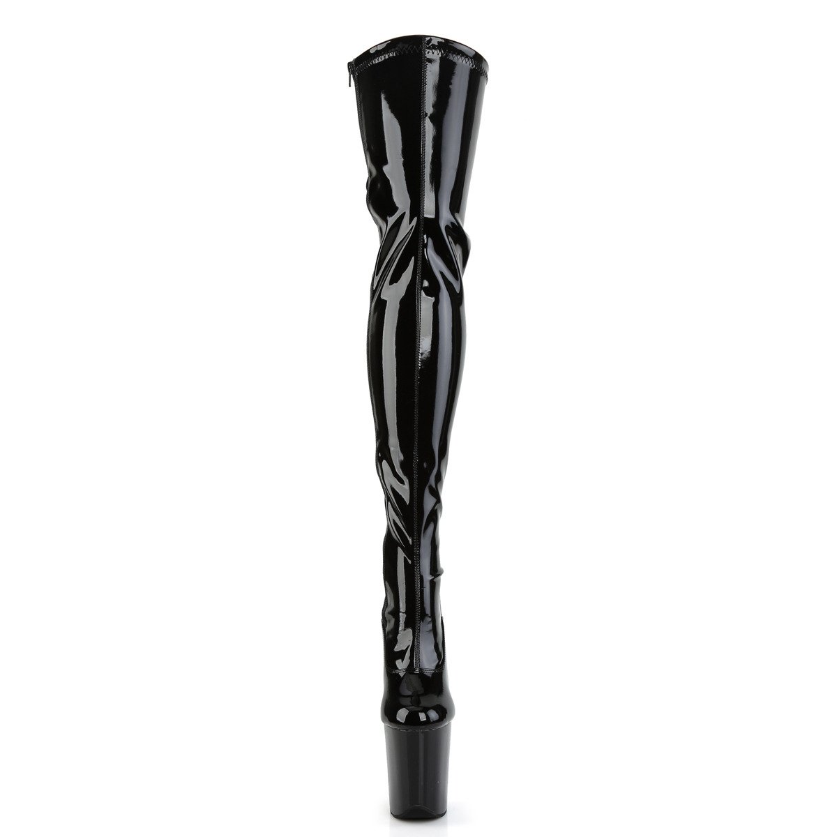 Pleaser Flamingo-3063 B/M - Shiny Black High-Platform Thigh High Boots