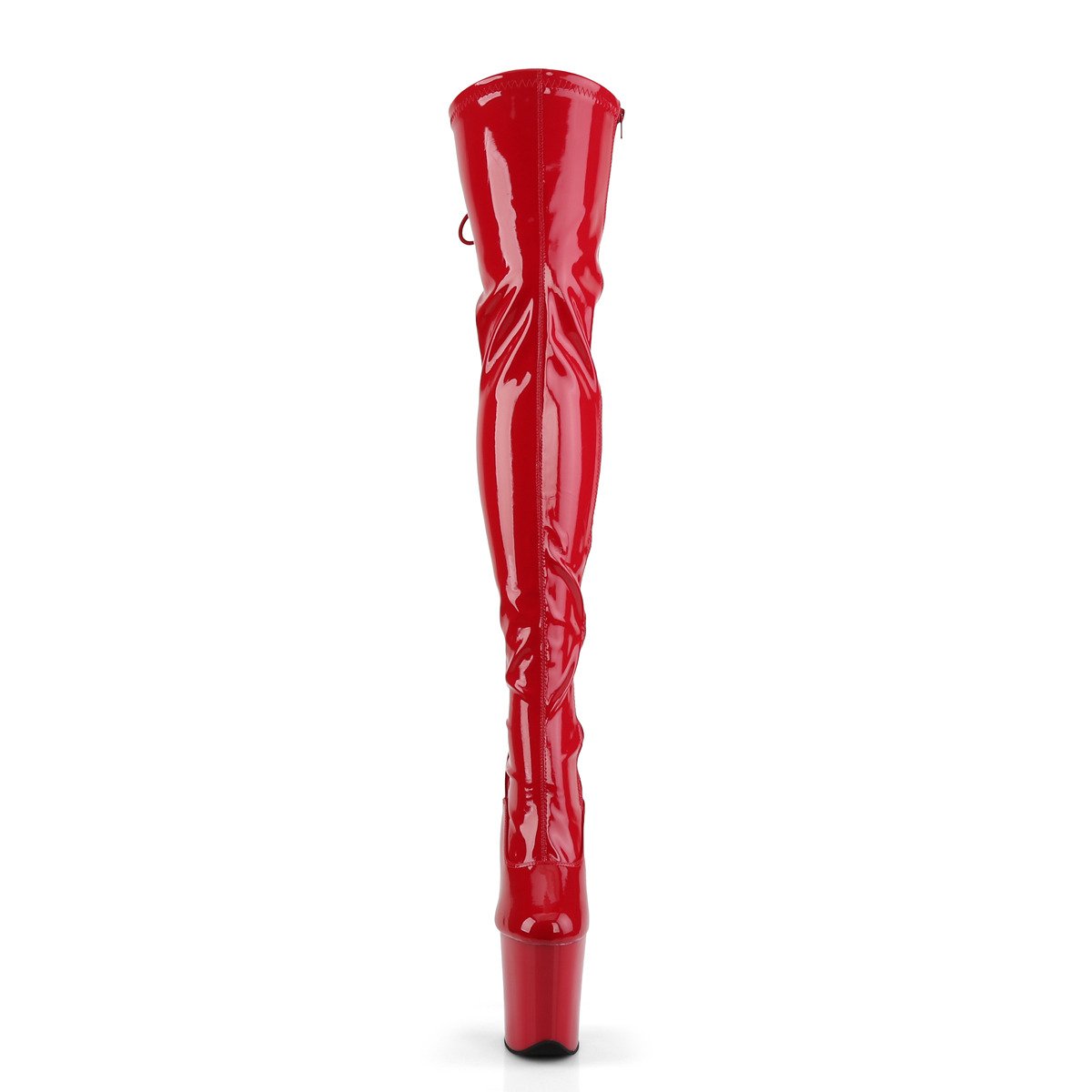 Pleaser Flamingo-3063 R/M - Shiny Red High-Platform Thigh High Boots