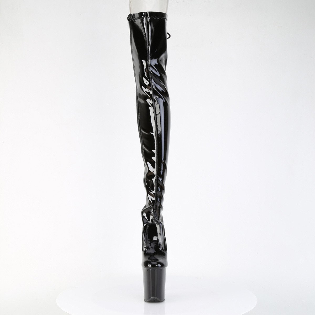 Pleaser Flamingo-3850 B/M - Shiny Black High-Platform Thigh High Boots