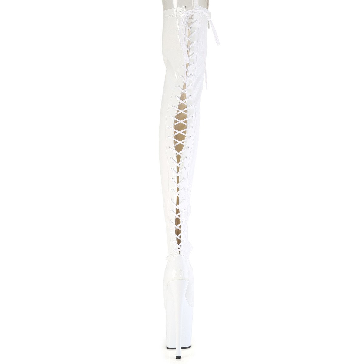 Pleaser Flamingo-3850 W/M - Shiny White High-Platform Thigh High Boots