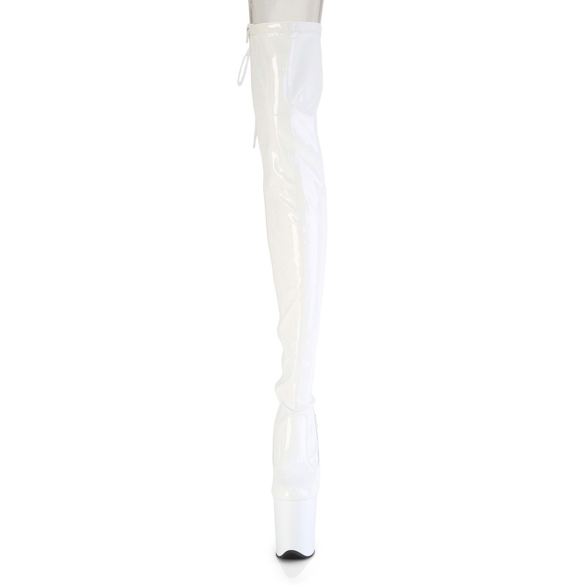 Pleaser Flamingo-3850 W/M - Shiny White High-Platform Thigh High Boots