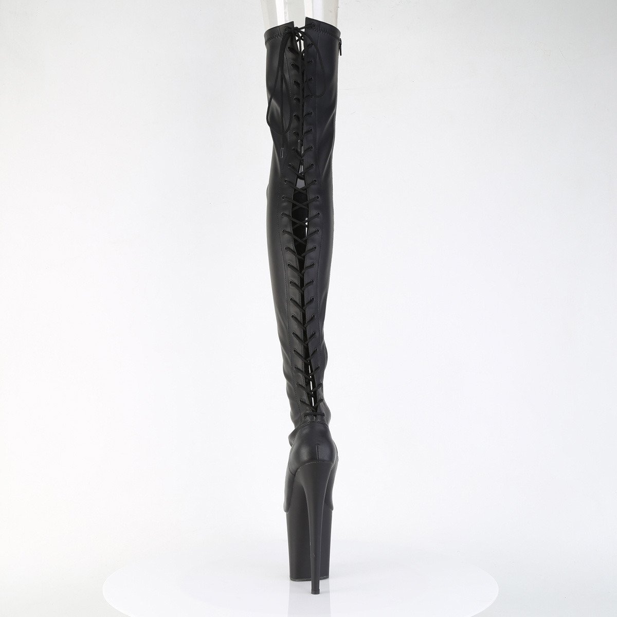 Pleaser Flamingo-3850 BPU/M - Shiny Black High-Platform Thigh High Boots