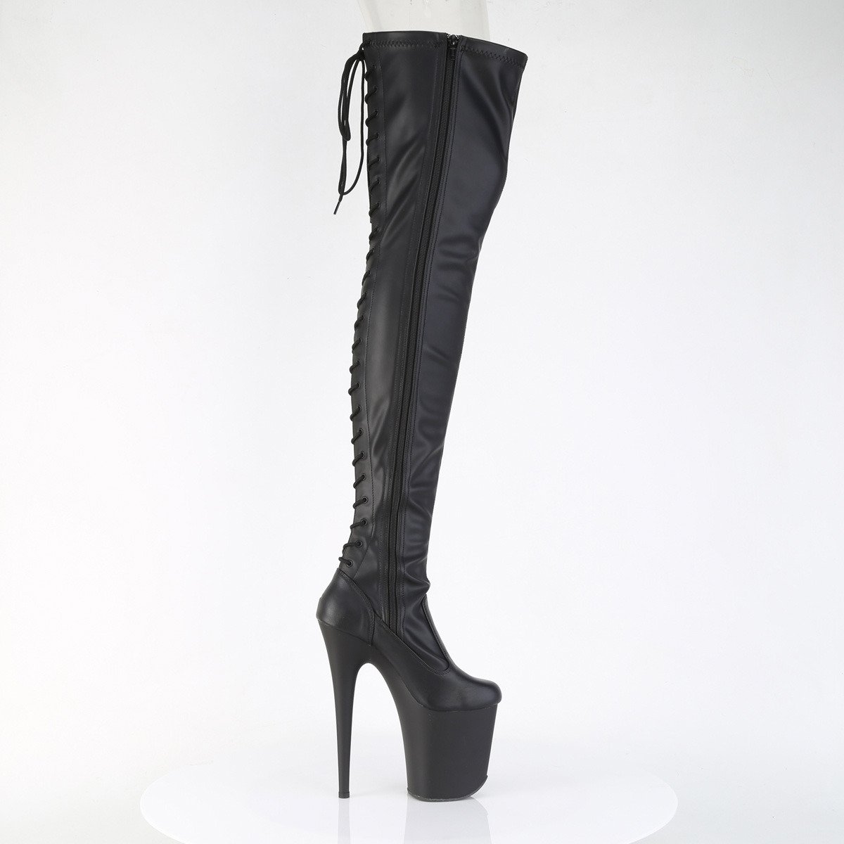 Pleaser Flamingo-3850 BPU/M - Shiny Black High-Platform Thigh High Boots