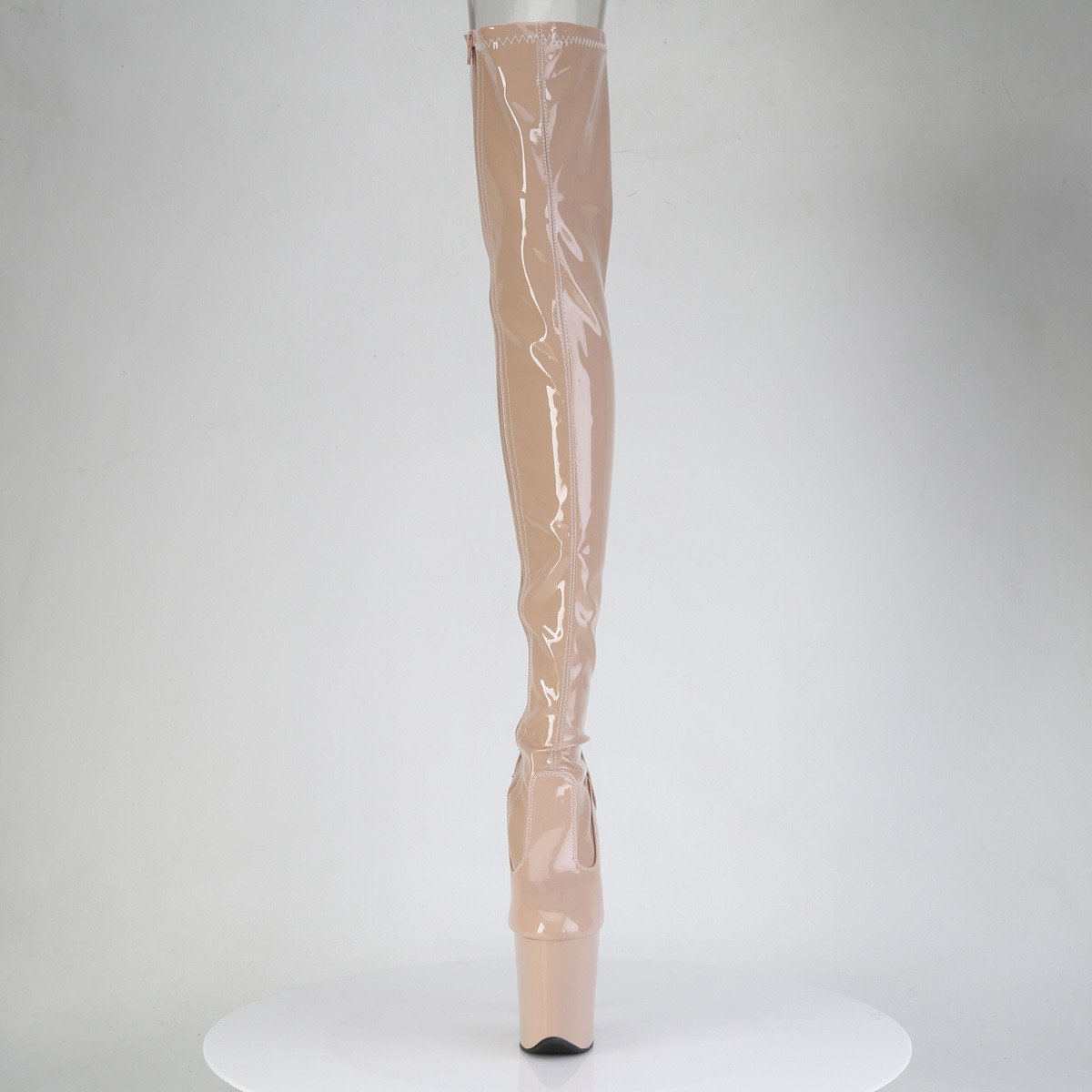 Pleaser Flamingo-3850 ND/M - Shiny Beige High-Platform Thigh High Boots