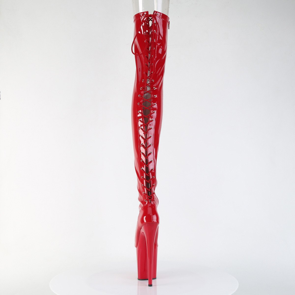 Pleaser Flamingo-3850 R/M - Shiny Red High-Platform Thigh High Boots