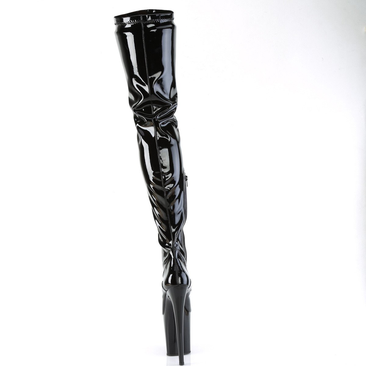 Pleaser Flamingo-4000 B/M - Shiny Black High-Platform Thigh High Boots