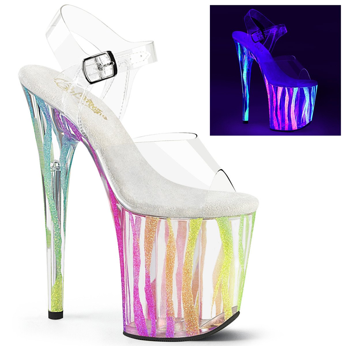 Pleaser Flamingo-808RG-03 C/RBOWG - Clear High-Platform Sandals
