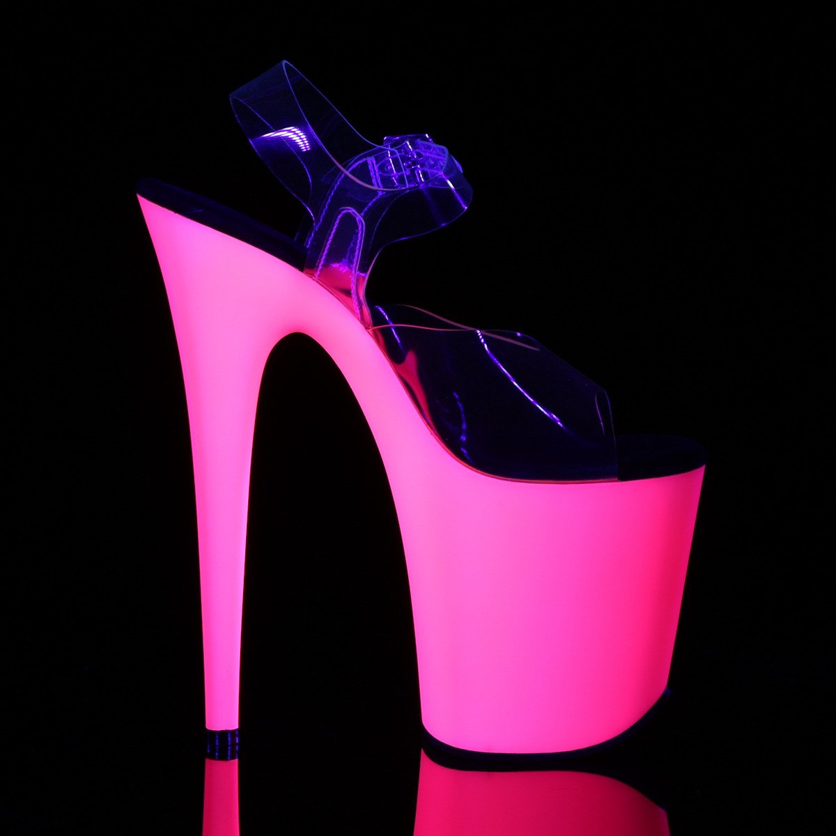 Pleaser Flamingo-808UV C/NP - Clear Uv Reactive High-Platform Sandals