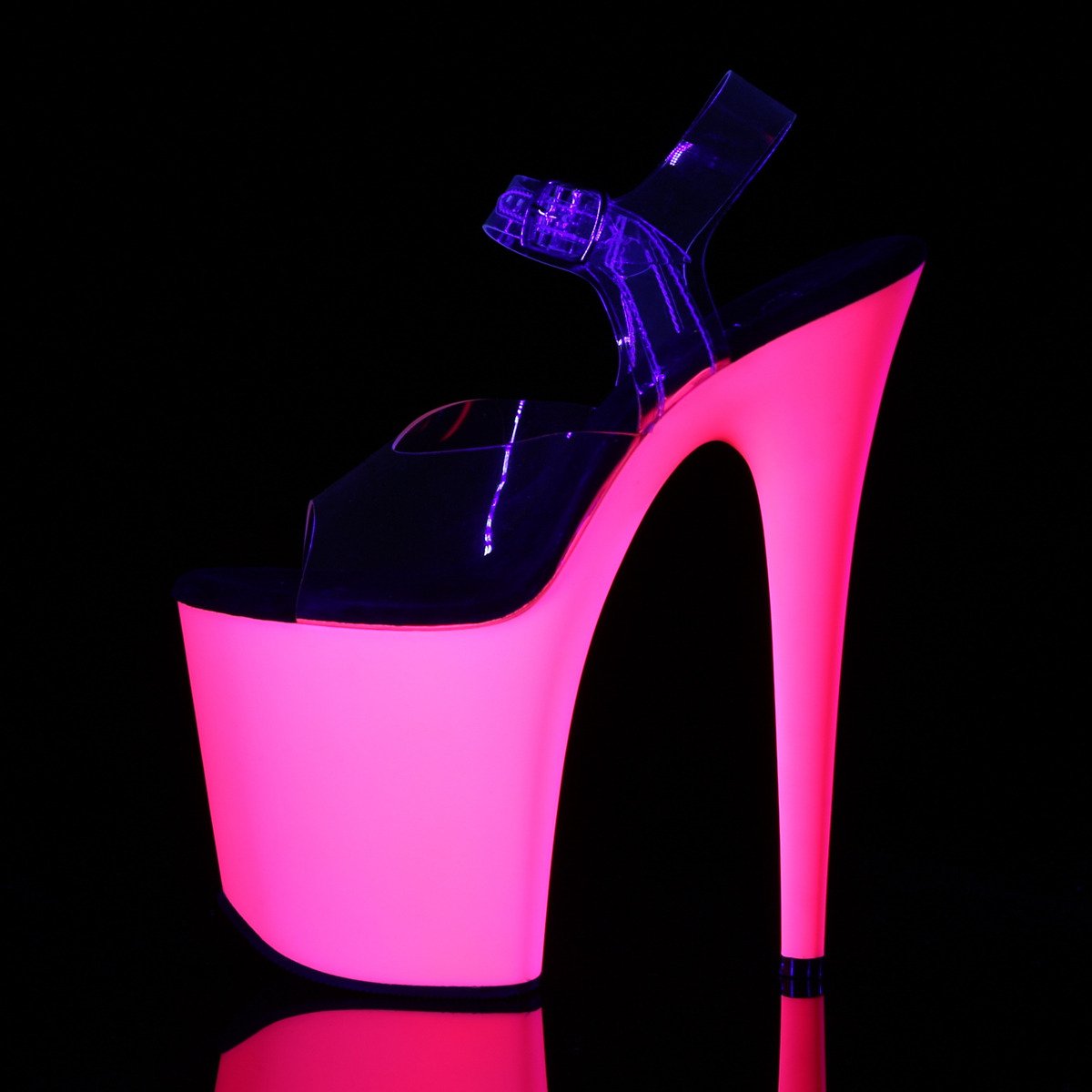 Pleaser Flamingo-808UV C/NP - Clear Uv Reactive High-Platform Sandals