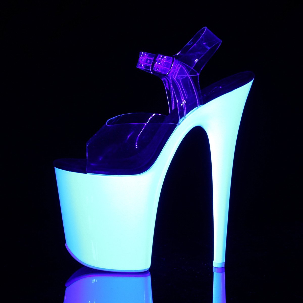 Pleaser Flamingo-808UV C/NW - Clear Uv Reactive High-Platform Sandals