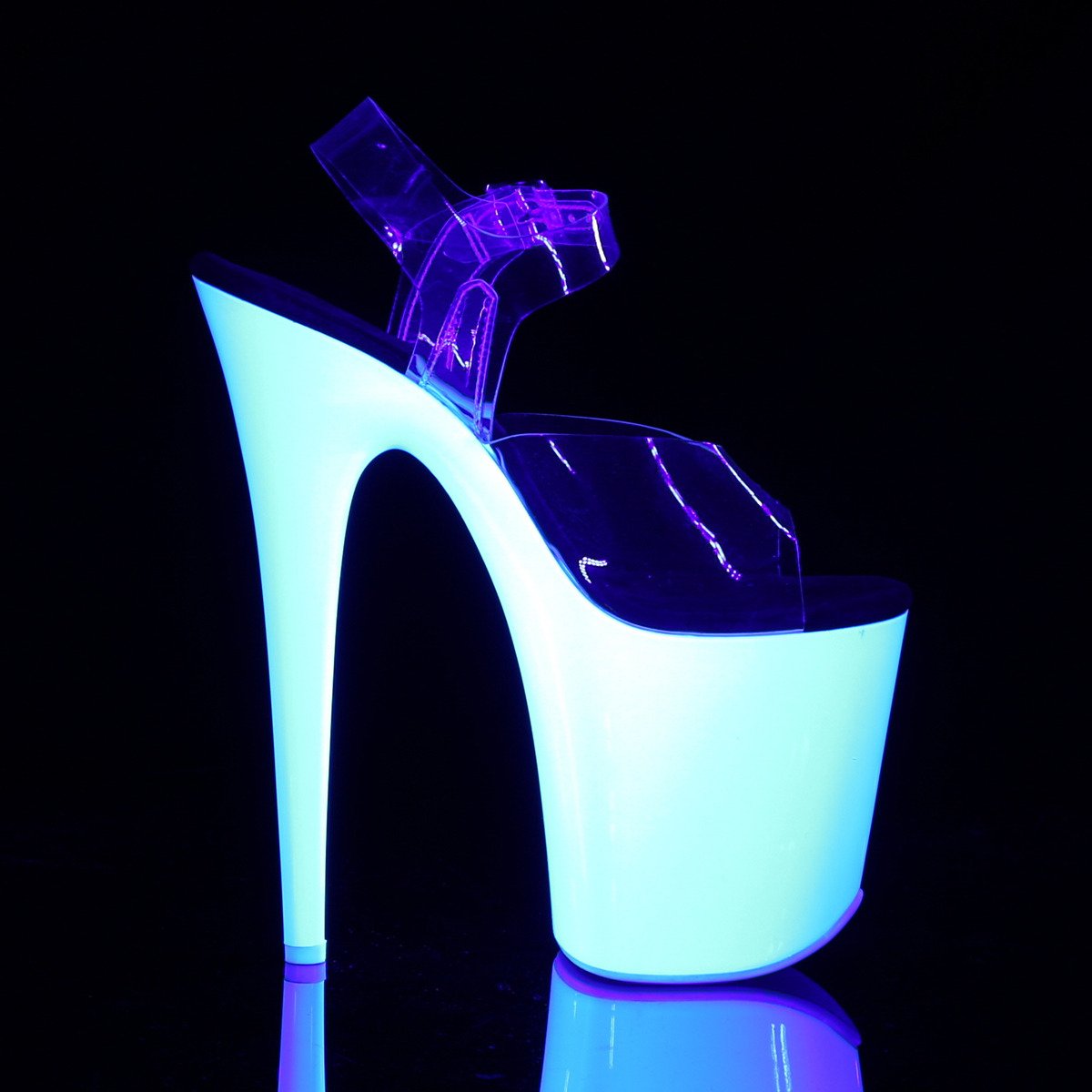 Pleaser Flamingo-808UV C/NW - Clear Uv Reactive High-Platform Sandals