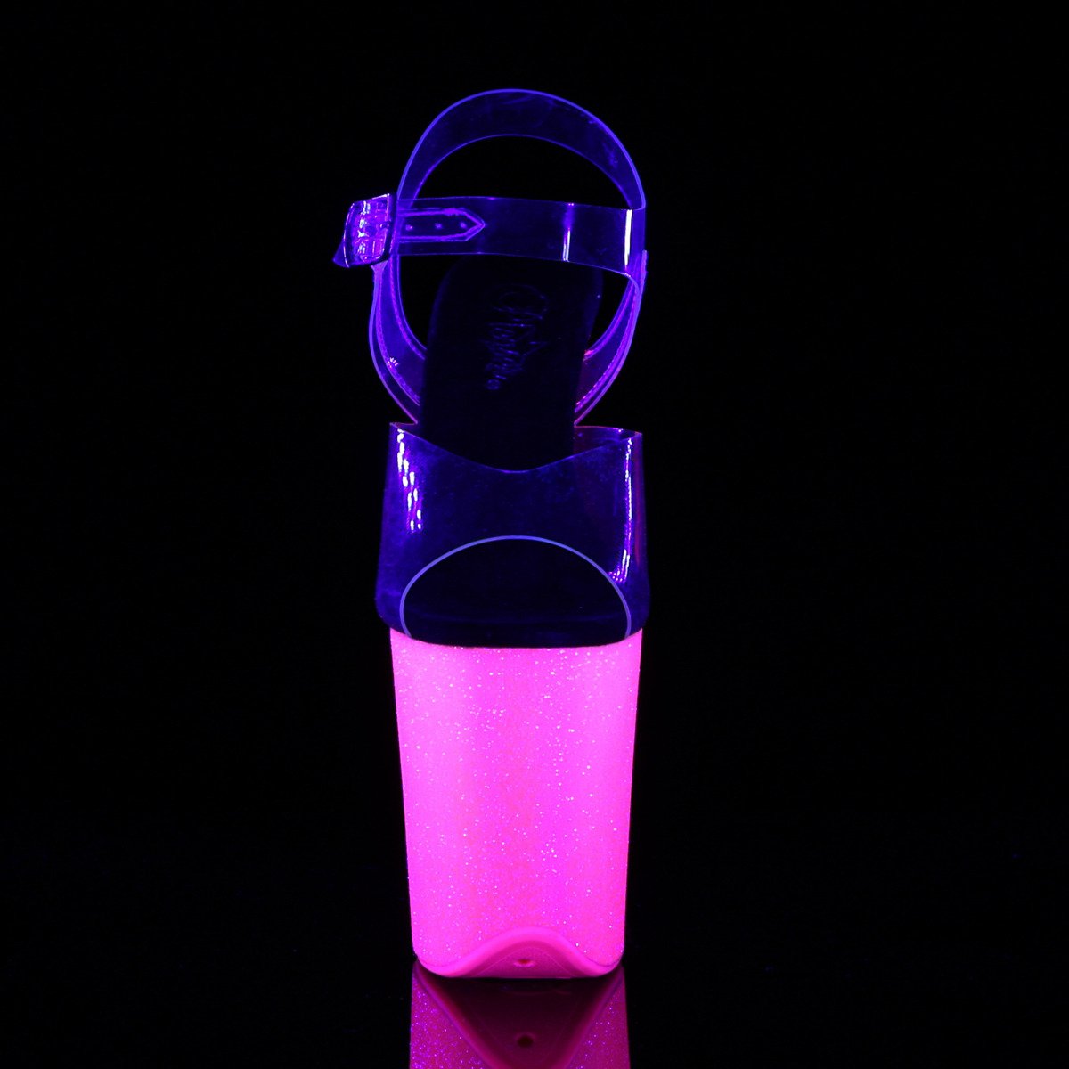 Pleaser Flamingo-808UVG C/NHPG - Clear Uv Reactive High-Platform Sandals