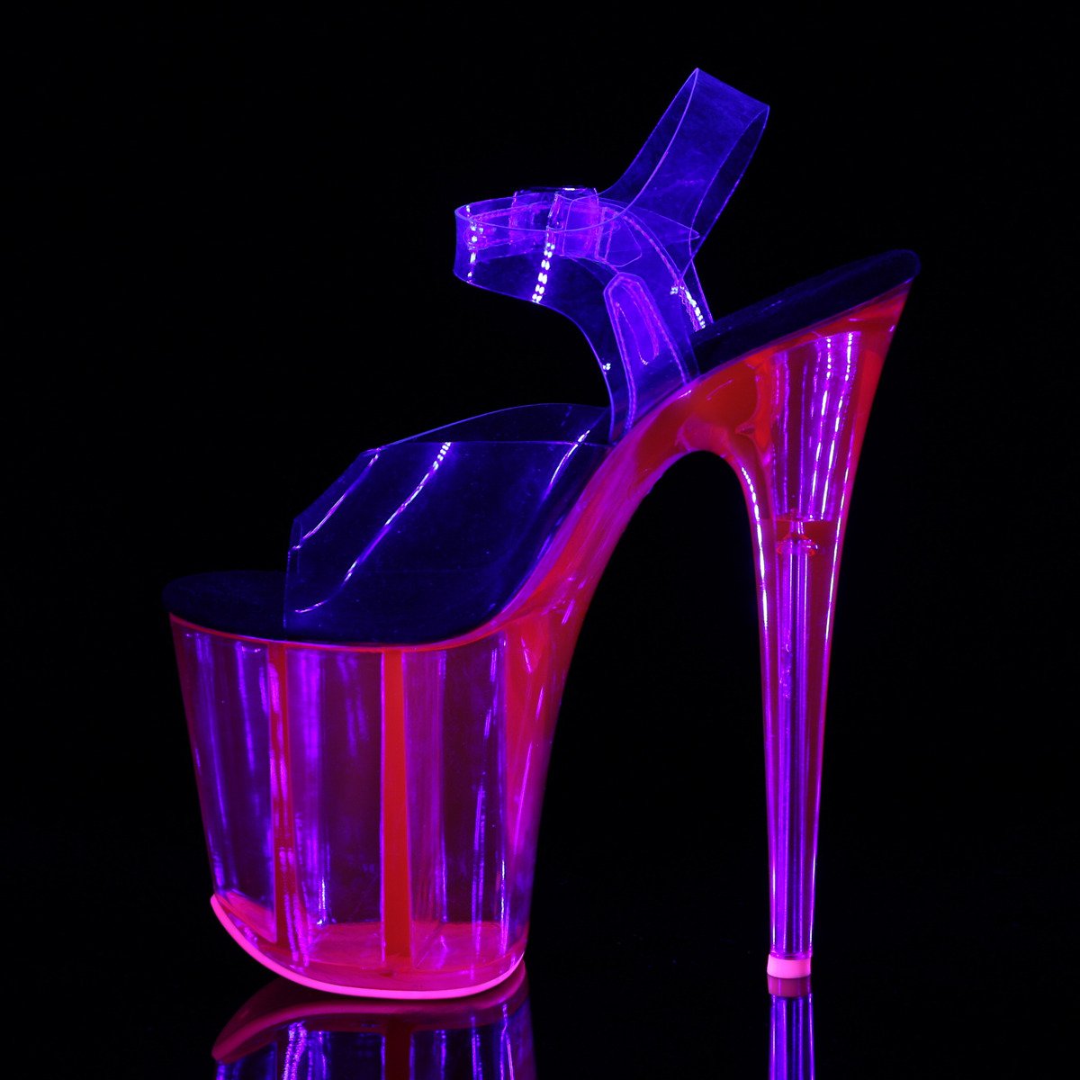 Pleaser Flamingo-808UVT C/HP - Clear Uv Reactive High-Platform Sandals