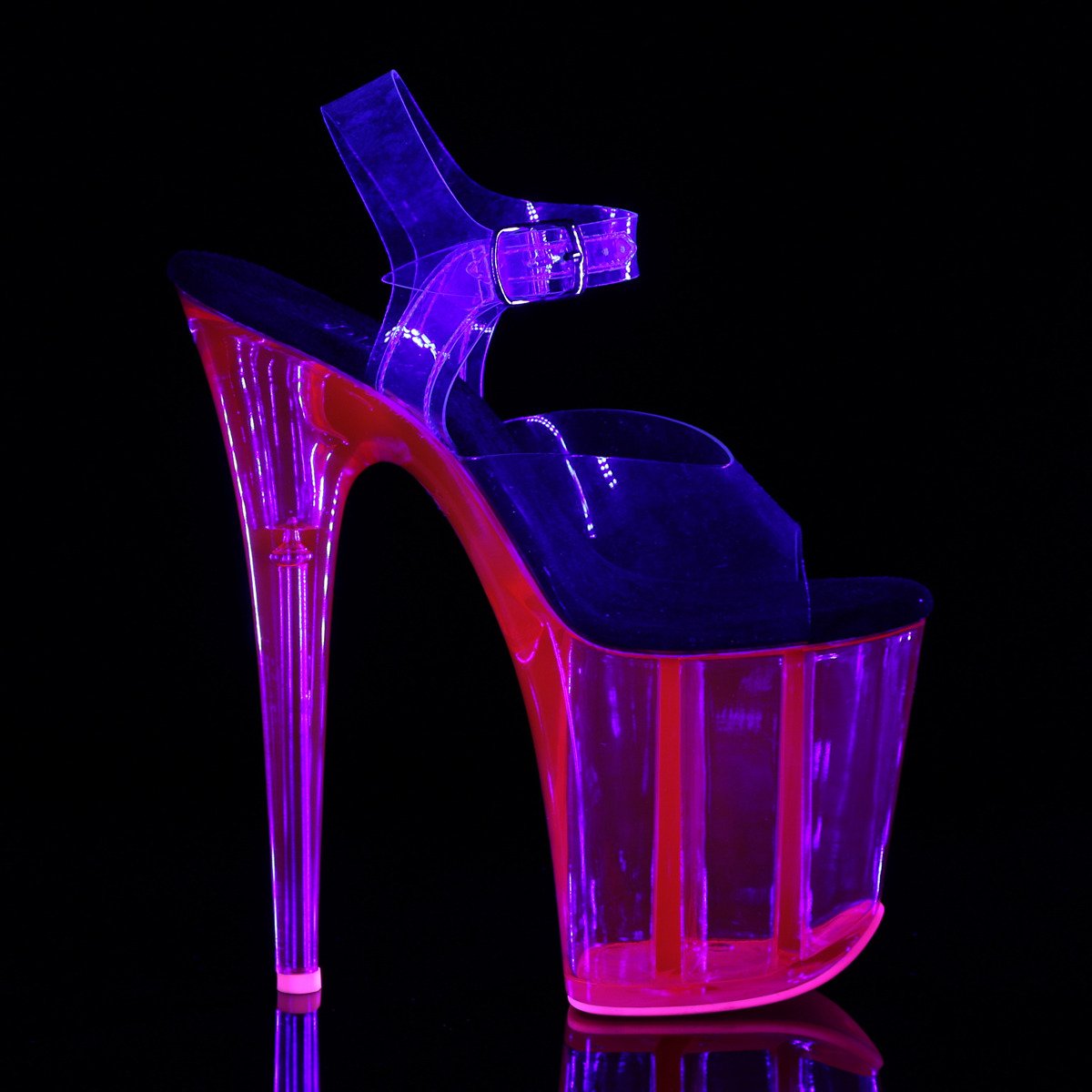 Pleaser Flamingo-808UVT C/HP - Clear Uv Reactive High-Platform Sandals