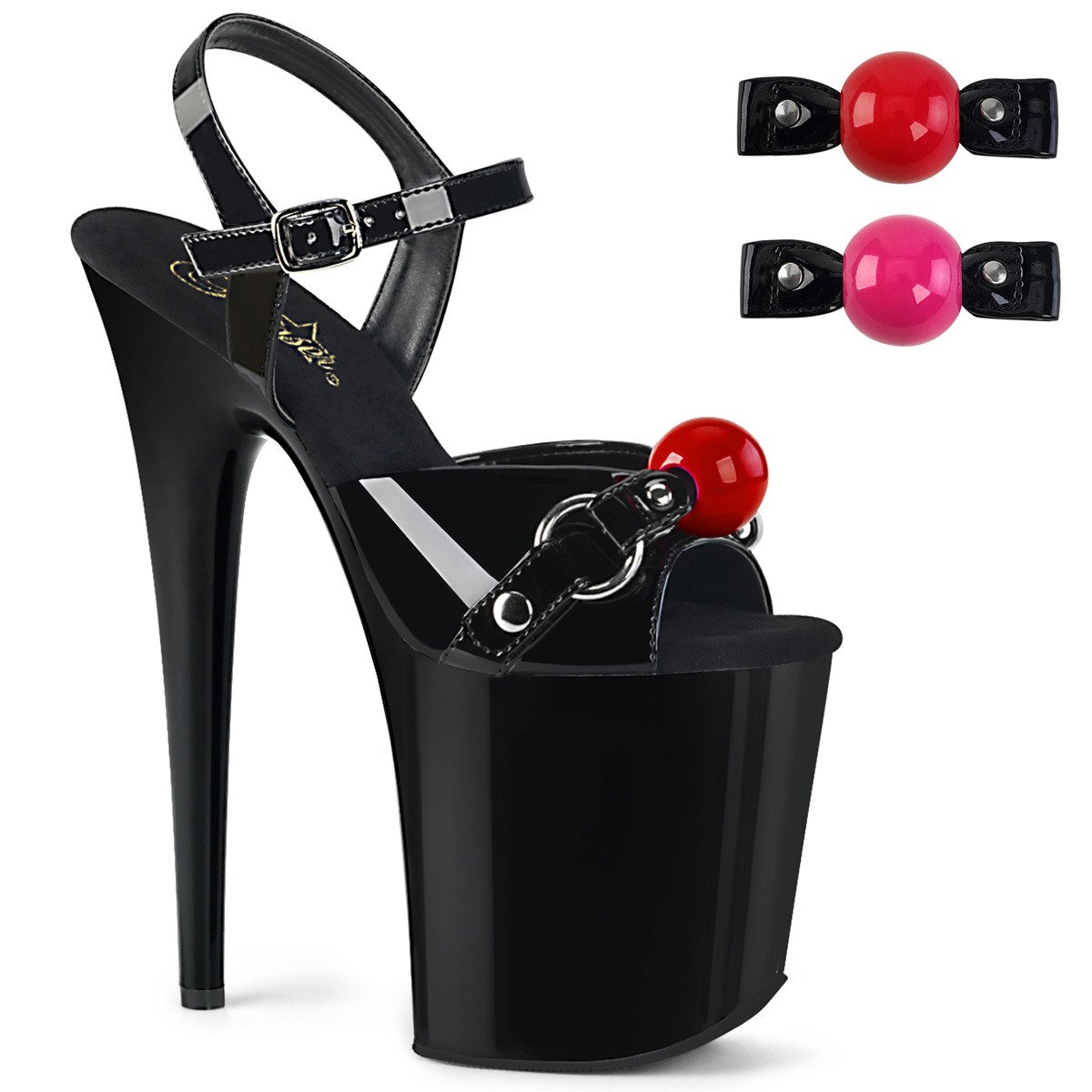 Pleaser Flamingo-809GB B/M - Shiny Black High-Platform Sandals