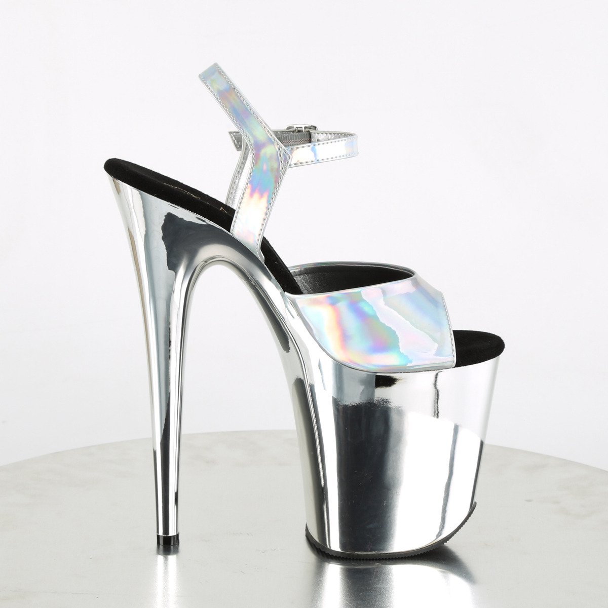 Pleaser Flamingo-809HG SHG/SCH - Shiny Silver High-Platform Sandals