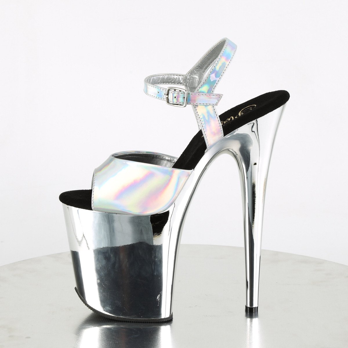 Pleaser Flamingo-809HG SHG/SCH - Shiny Silver High-Platform Sandals
