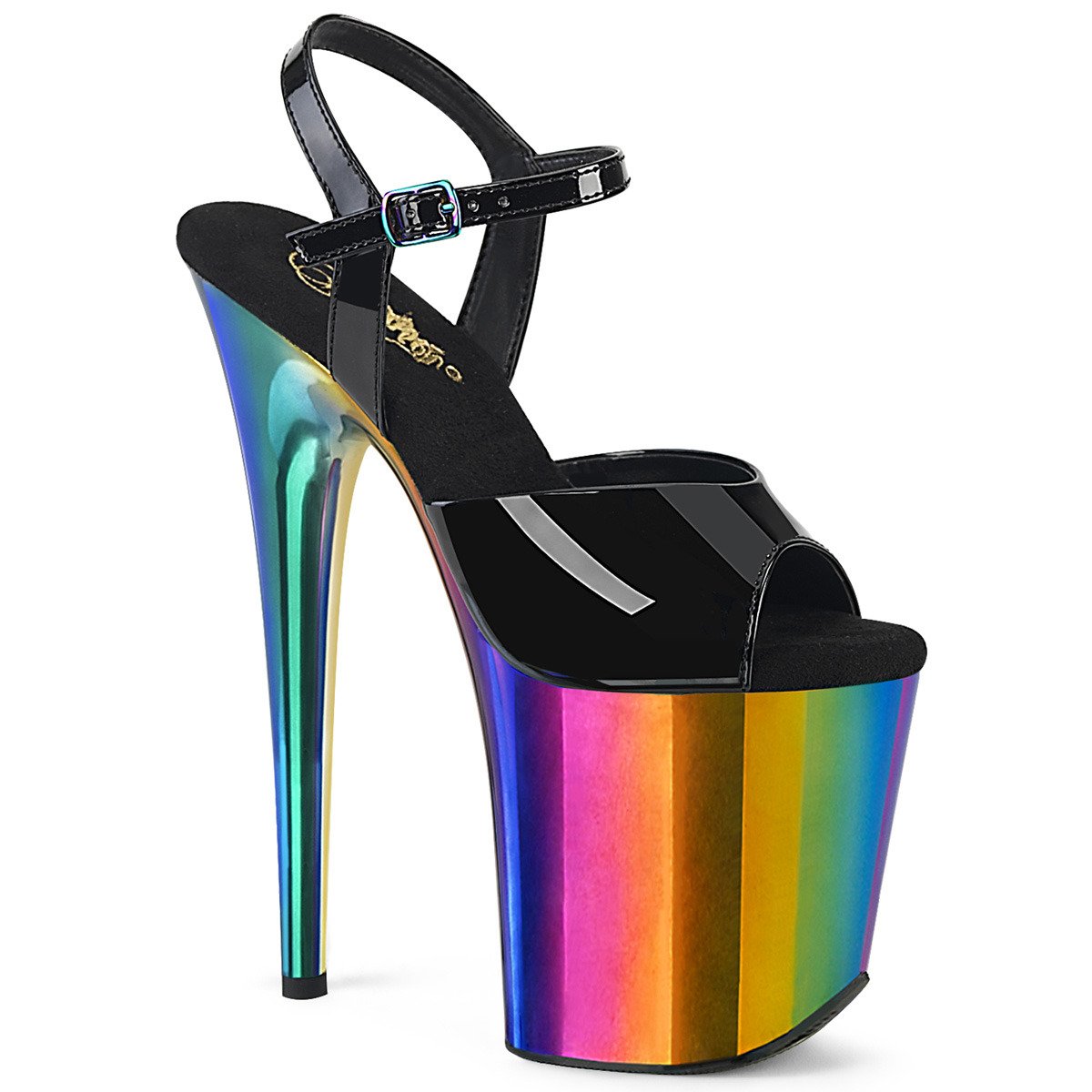 Pleaser Flamingo-809RC B/RBOWCH - Shiny Black High-Platform Sandals