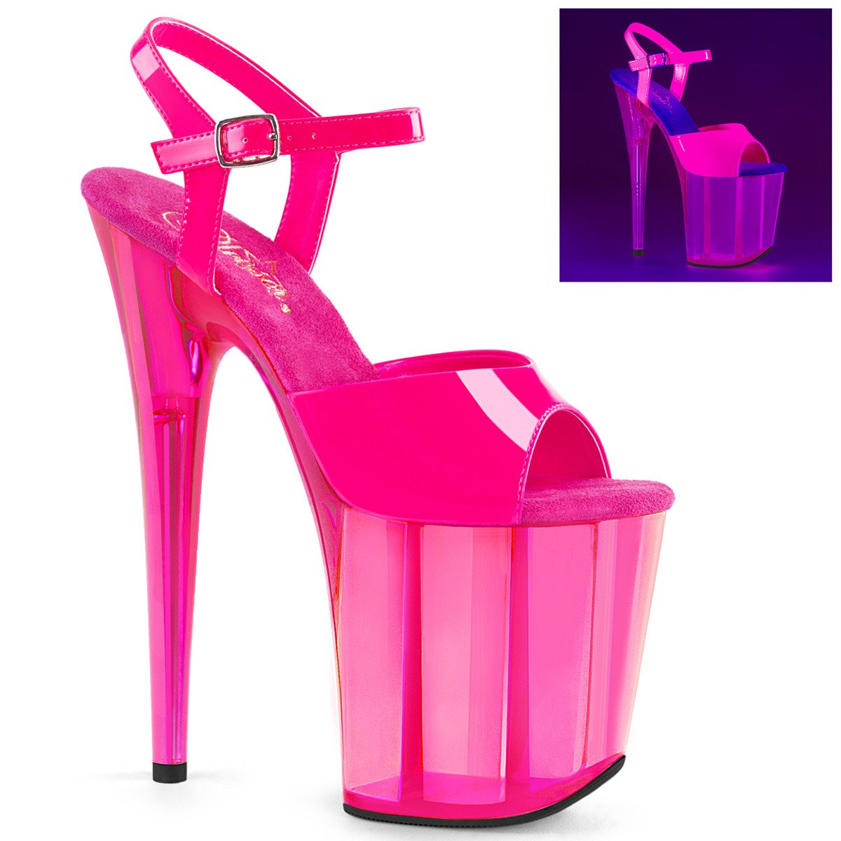 Pleaser Flamingo-809UVT NHP/M - Shiny Pink Uv Reactive High-Platform Sandals