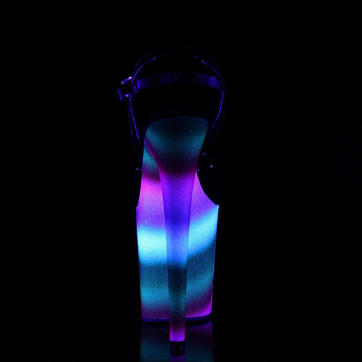 Pleaser Flamingo-809WR B/RBOWG - Shiny Black High-Platform Sandals