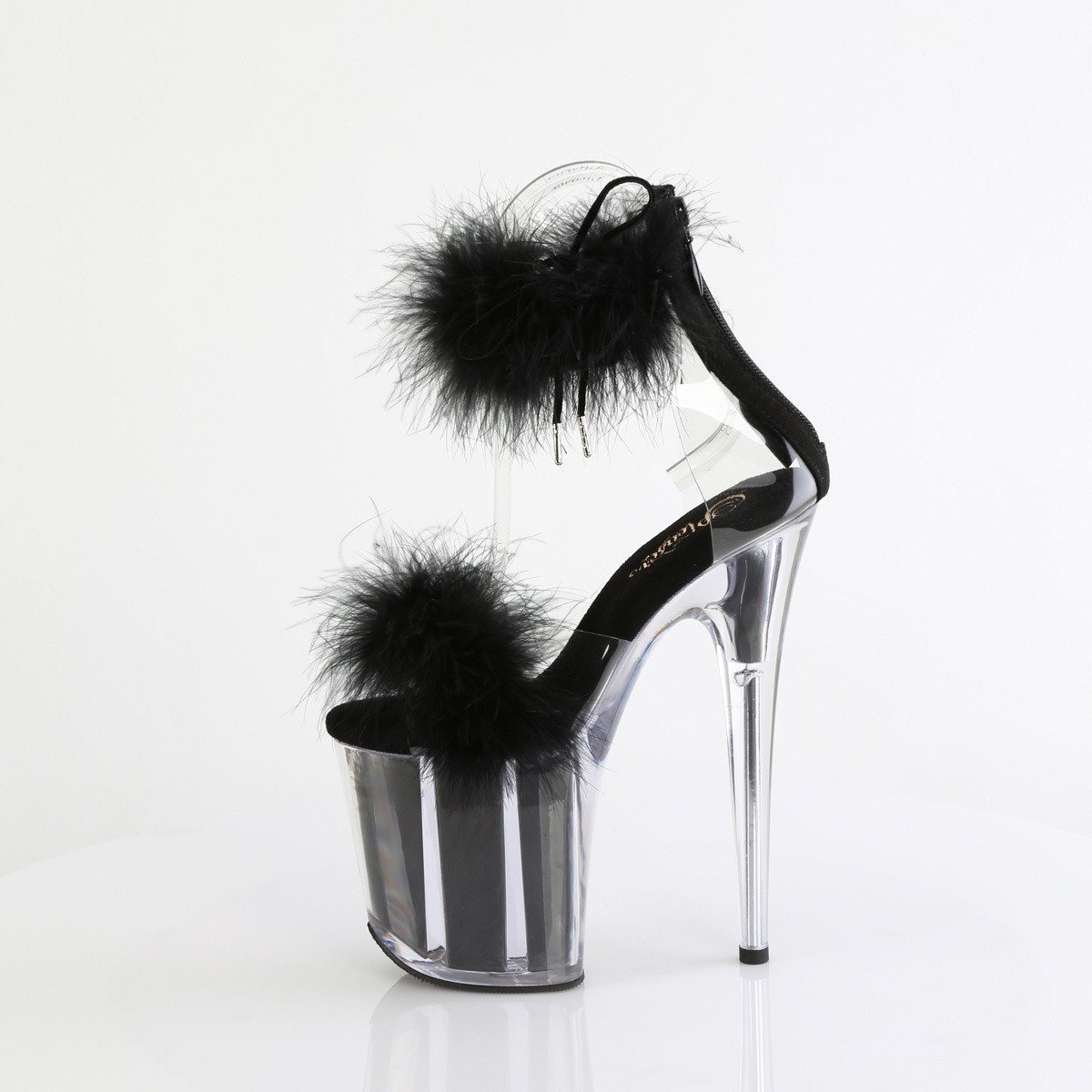 Pleaser Flamingo-824F C-BFUR/M - Black High-Platform Ankle Strap Heels