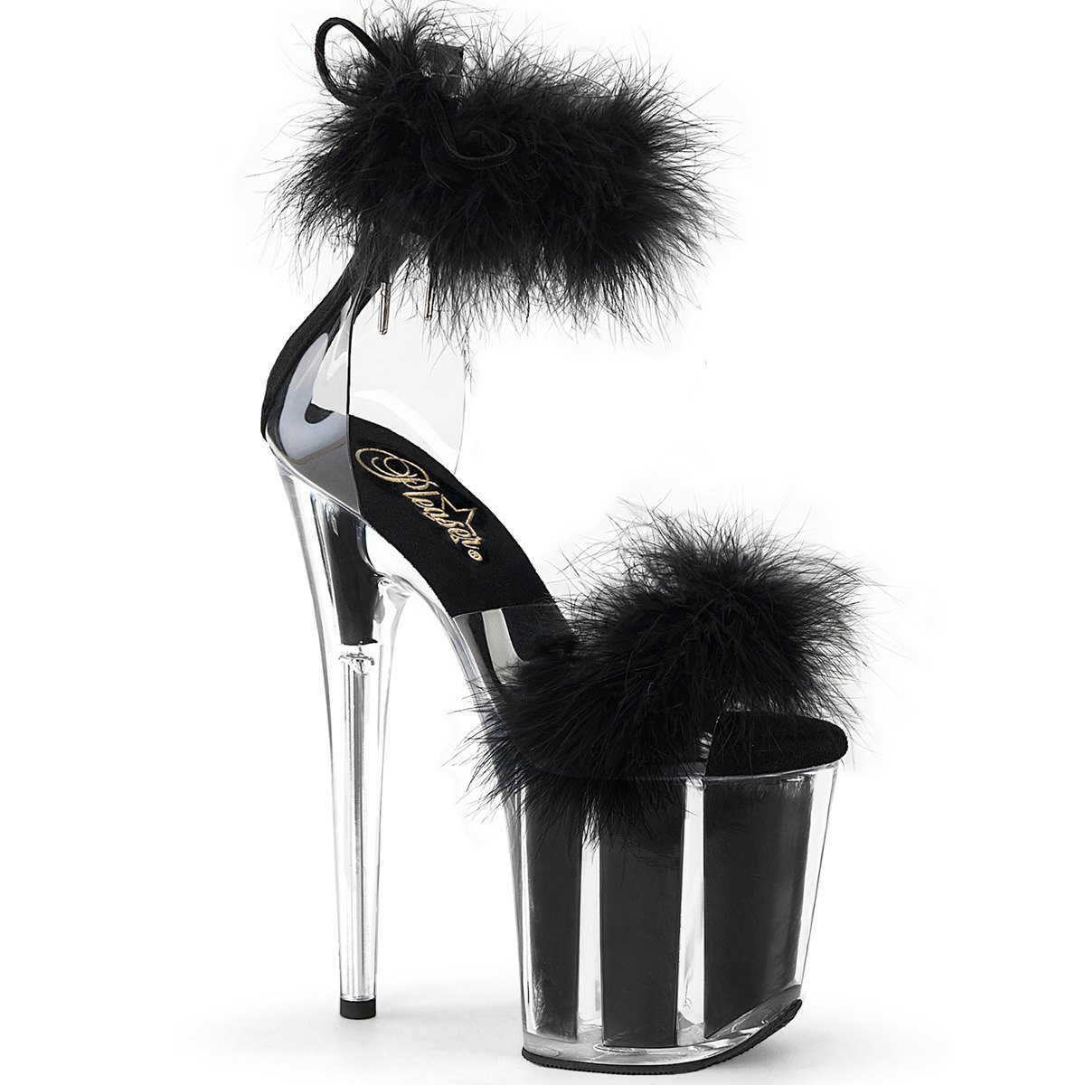 Pleaser Flamingo-824F C-BFUR/M - Black High-Platform Ankle Strap Heels