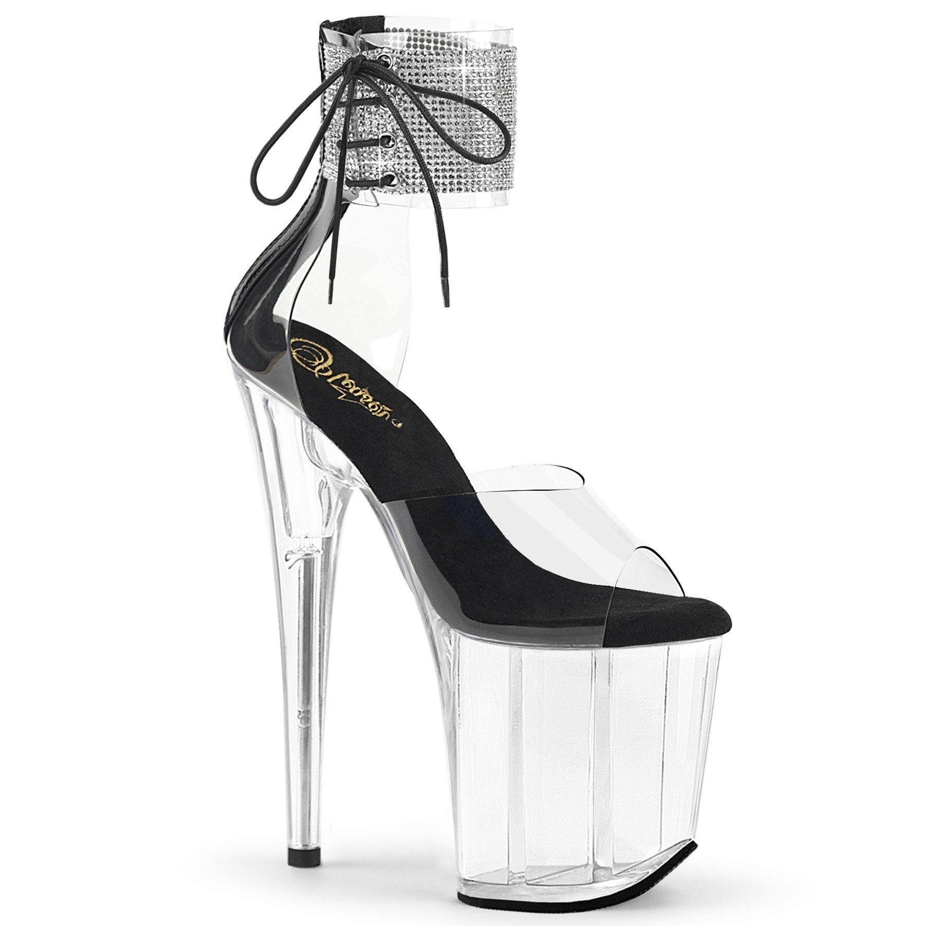 Pleaser Flamingo-824RS C-B/C - Black High-Platform Ankle Strap Heels