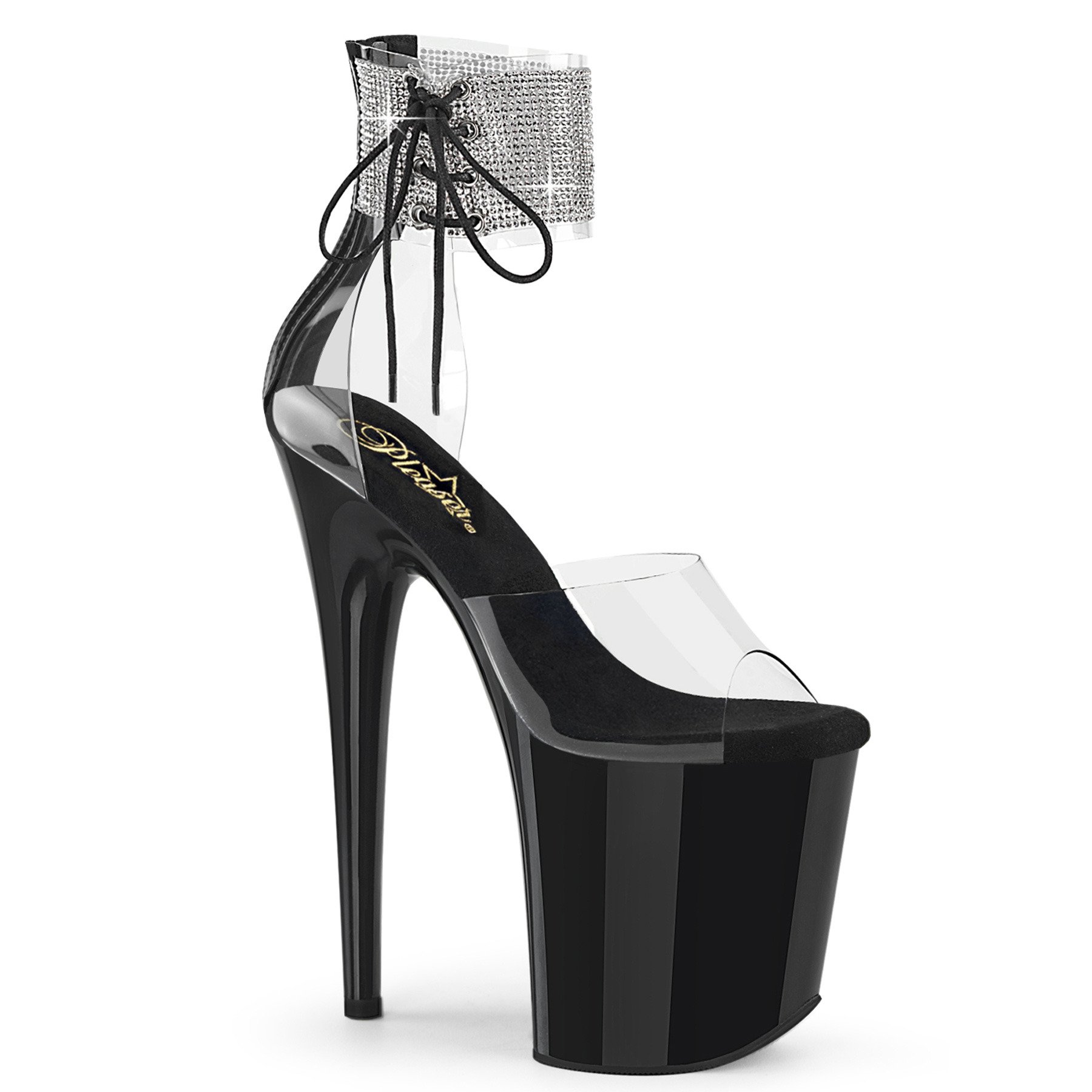 Pleaser Flamingo-824RS C/B - Clear High-Platform Ankle Strap Heels