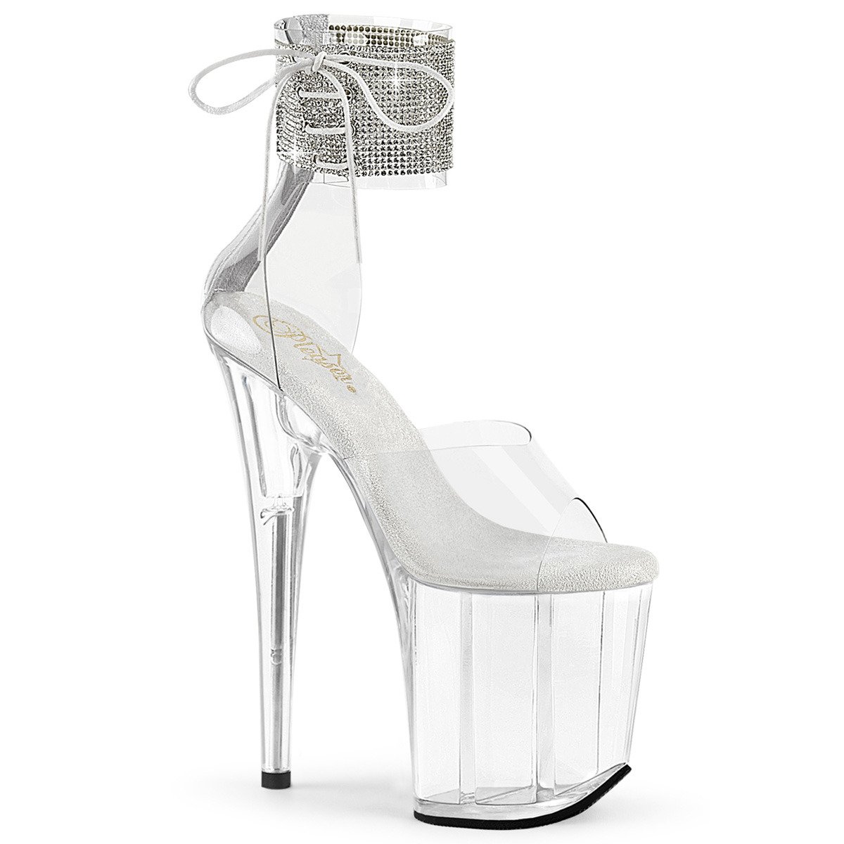 Pleaser Flamingo-824RS C/M - Clear High-Platform Ankle Strap Heels