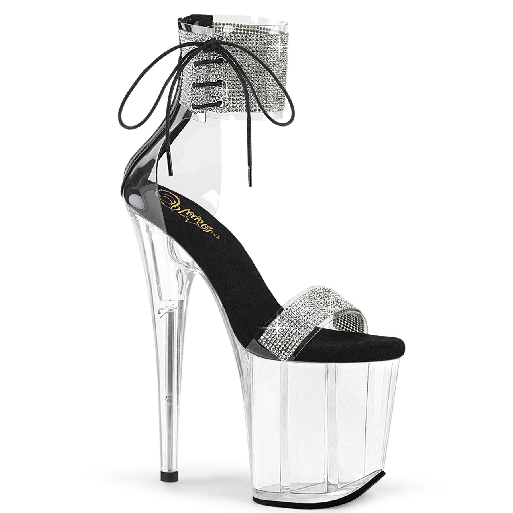 Pleaser Flamingo-827RS C-B/C - Black High-Platform Ankle Strap Heels