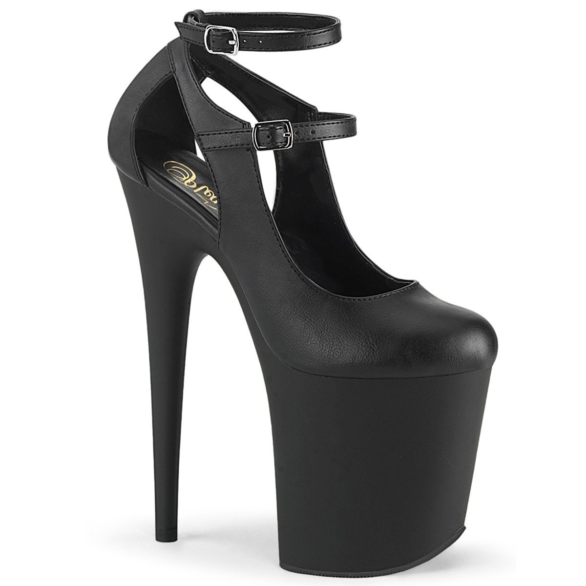 Pleaser Flamingo-850 BPU/M - Black High-Platform Pumps With Straps