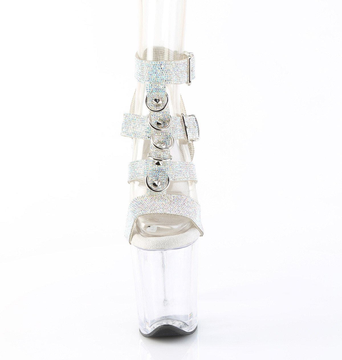 Pleaser Flamingo-856RS SRS-TPU/C - Silver High-Platform Ankle Strap Heels