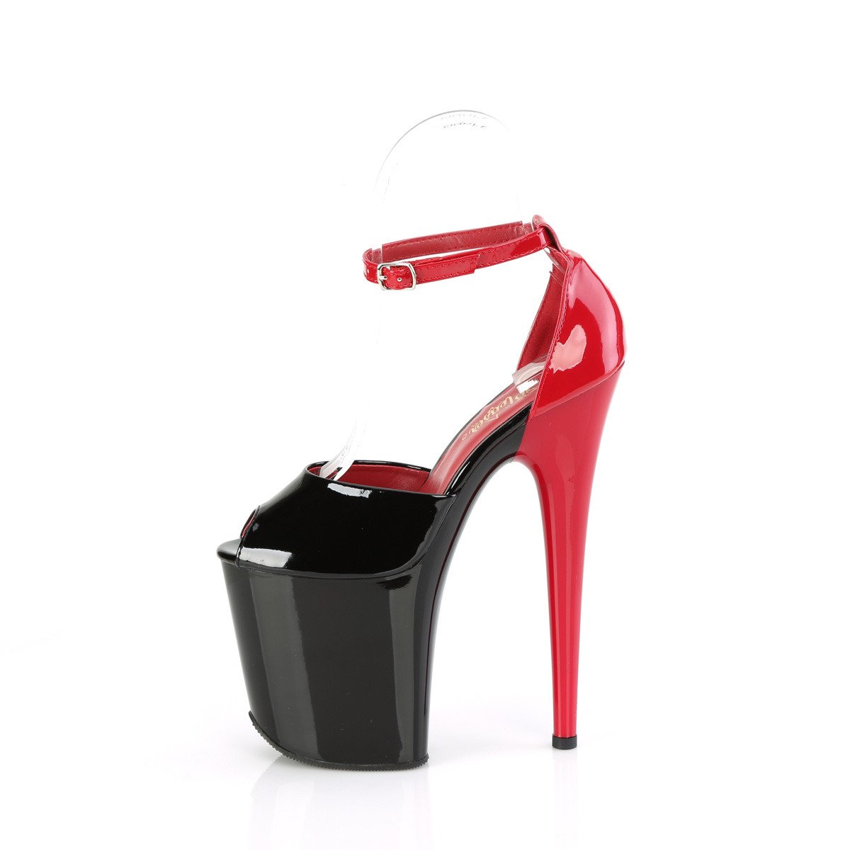 Pleaser Flamingo-868 B-R/M - Shiny Black High-Platform Ankle Strap Heels