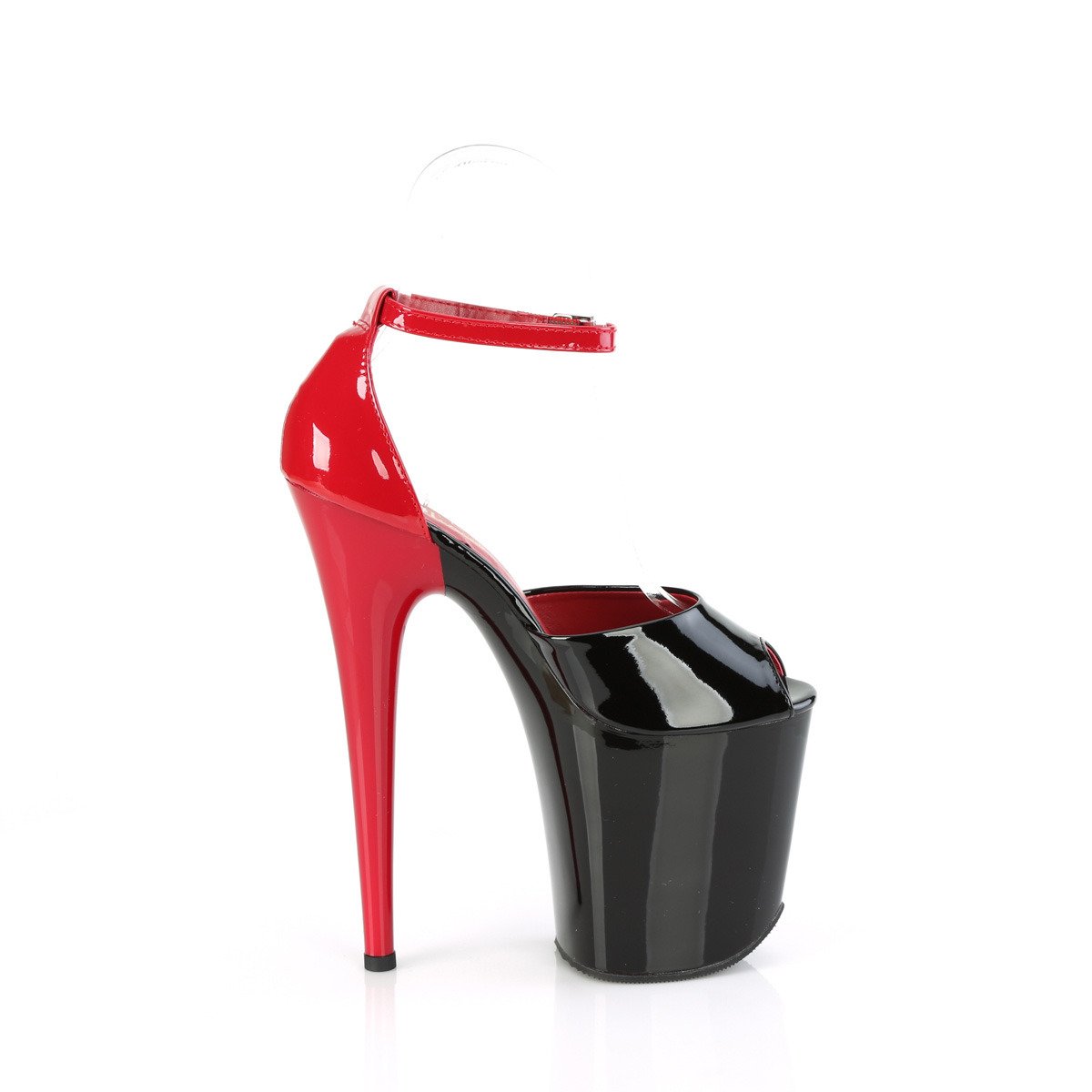 Pleaser Flamingo-868 B-R/M - Shiny Black High-Platform Ankle Strap Heels
