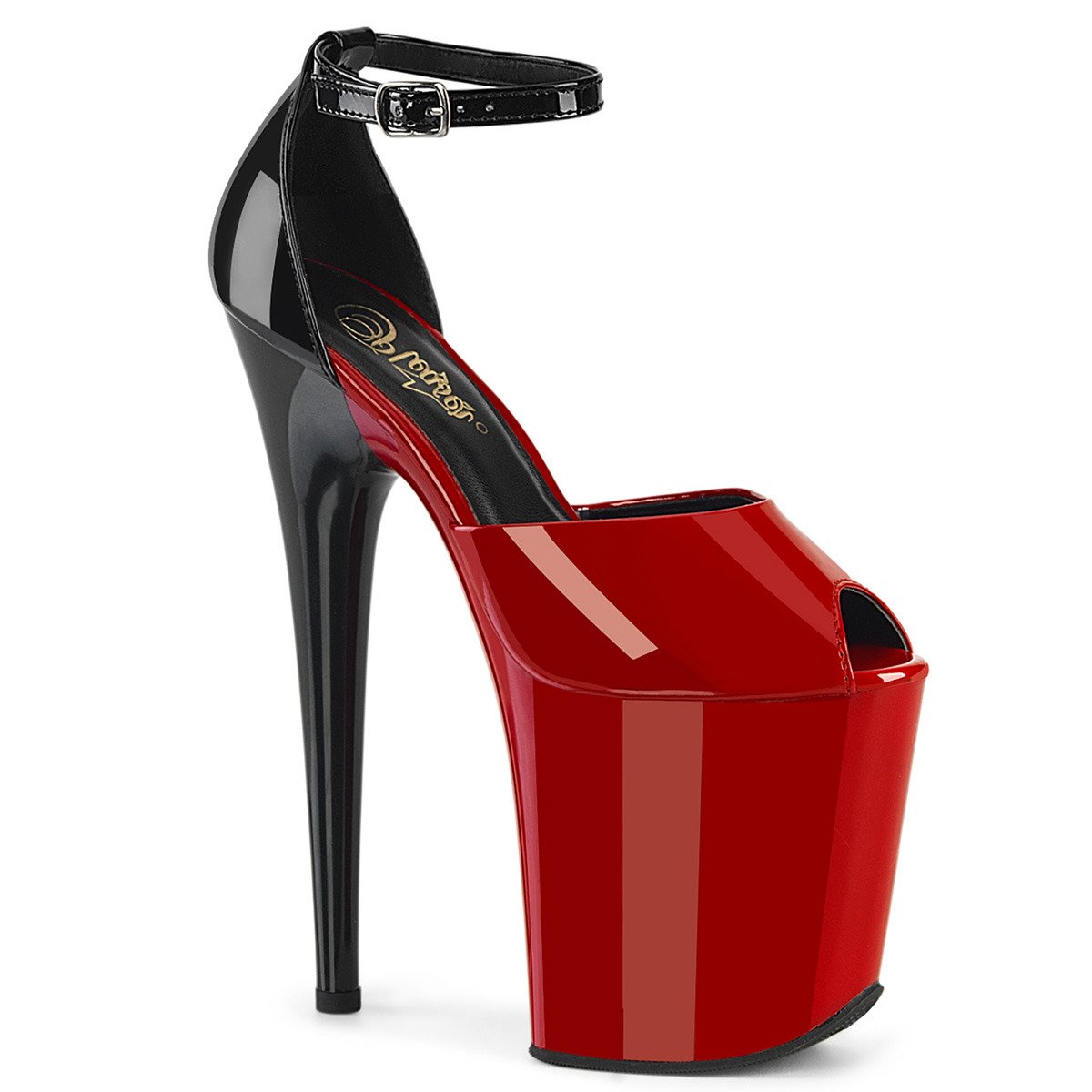 Pleaser Flamingo-868 R-B/M - Shiny Red High-Platform Ankle Strap Heels