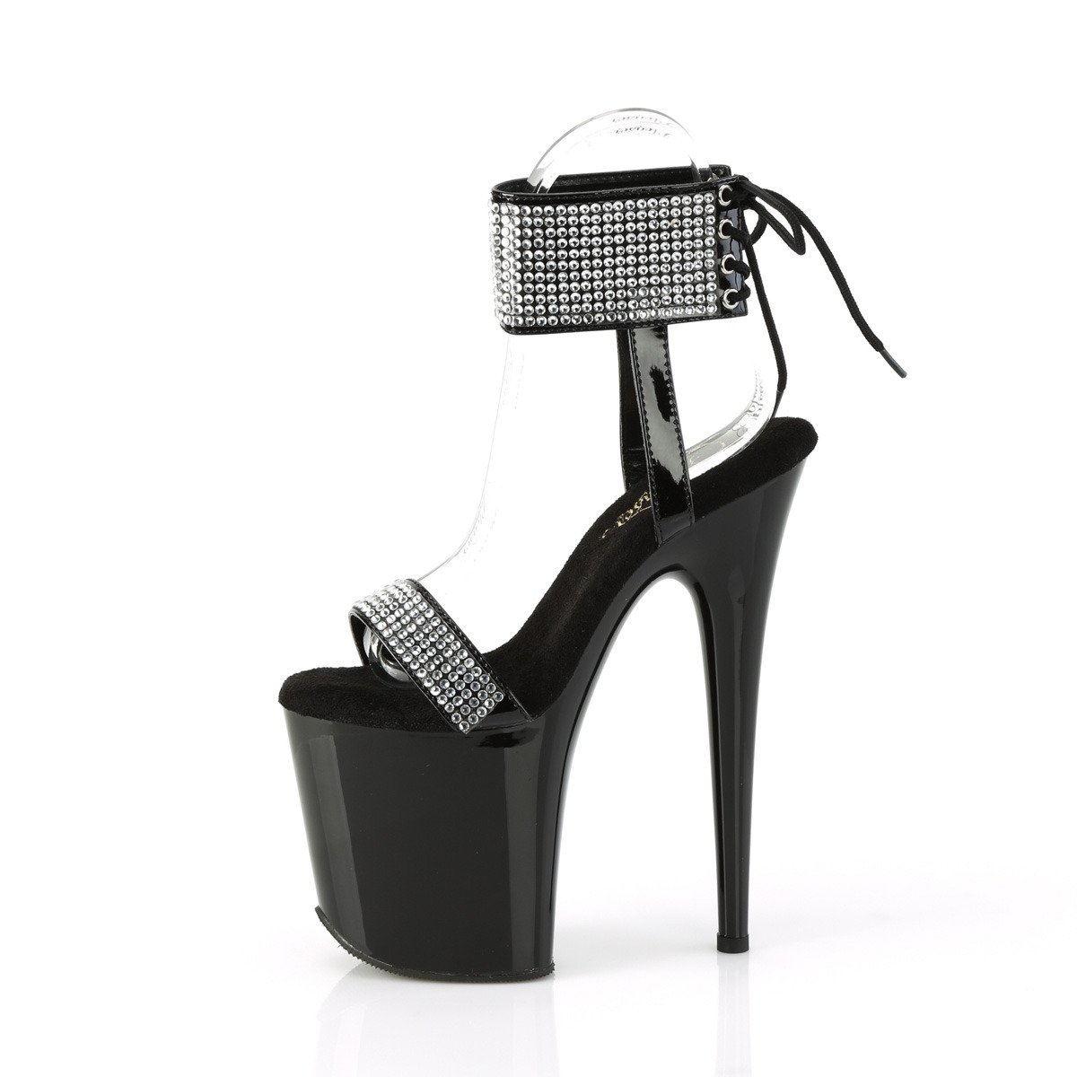 Pleaser Flamingo-870 B-RS/M - Shiny Black High-Platform Ankle Strap Heels