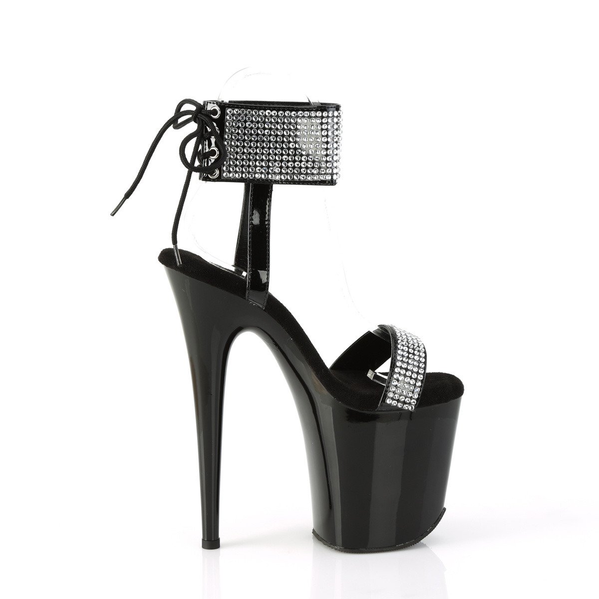 Pleaser Flamingo-870 B-RS/M - Shiny Black High-Platform Ankle Strap Heels