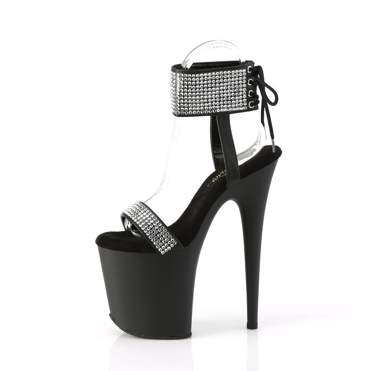 Pleaser Flamingo-870 BPU-RS/M - Shiny Black High-Platform Ankle Strap Heels