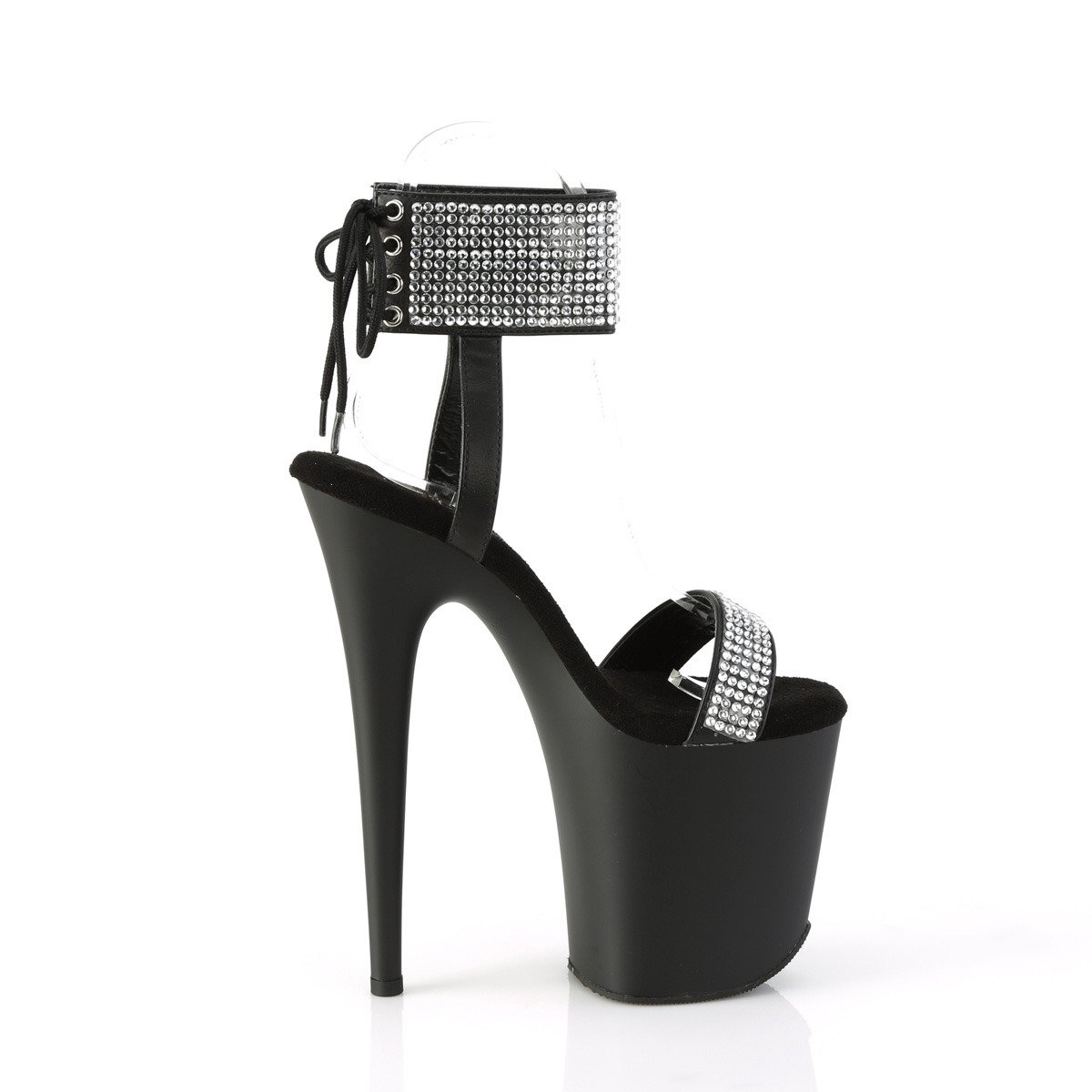 Pleaser Flamingo-870 BPU-RS/M - Shiny Black High-Platform Ankle Strap Heels