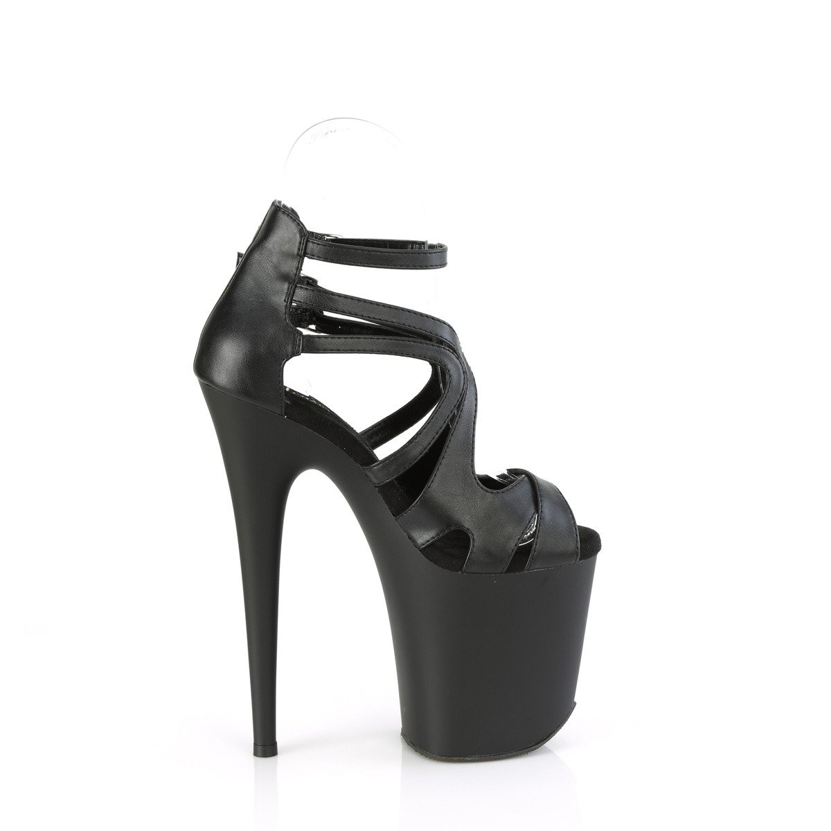 Pleaser Flamingo-877 BPU/M - Black High-Platform Ankle Strap Heels