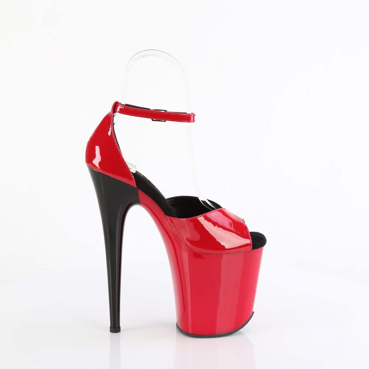 Pleaser Flamingo-884 R-B/M - Shiny Red High-Platform Ankle Strap Heels