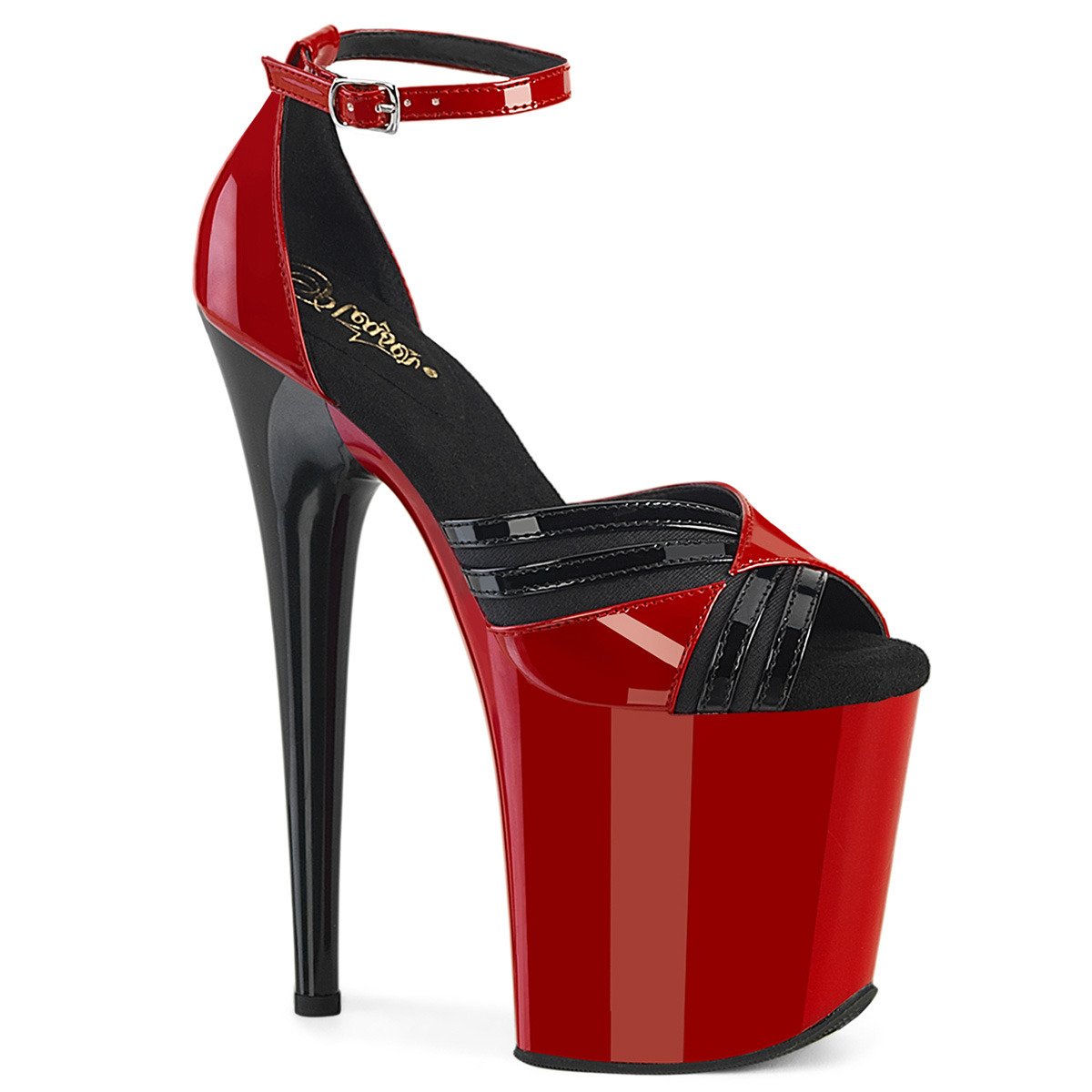 Pleaser Flamingo-884 R-B/M - Shiny Red High-Platform Ankle Strap Heels