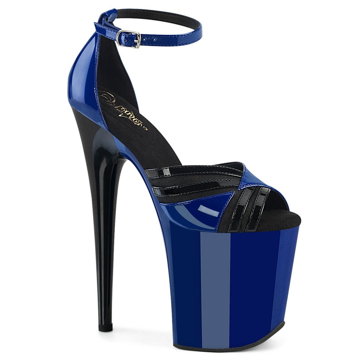 Pleaser Flamingo-884 RYBL-B/M - Shiny Blue High-Platform Ankle Strap Heels