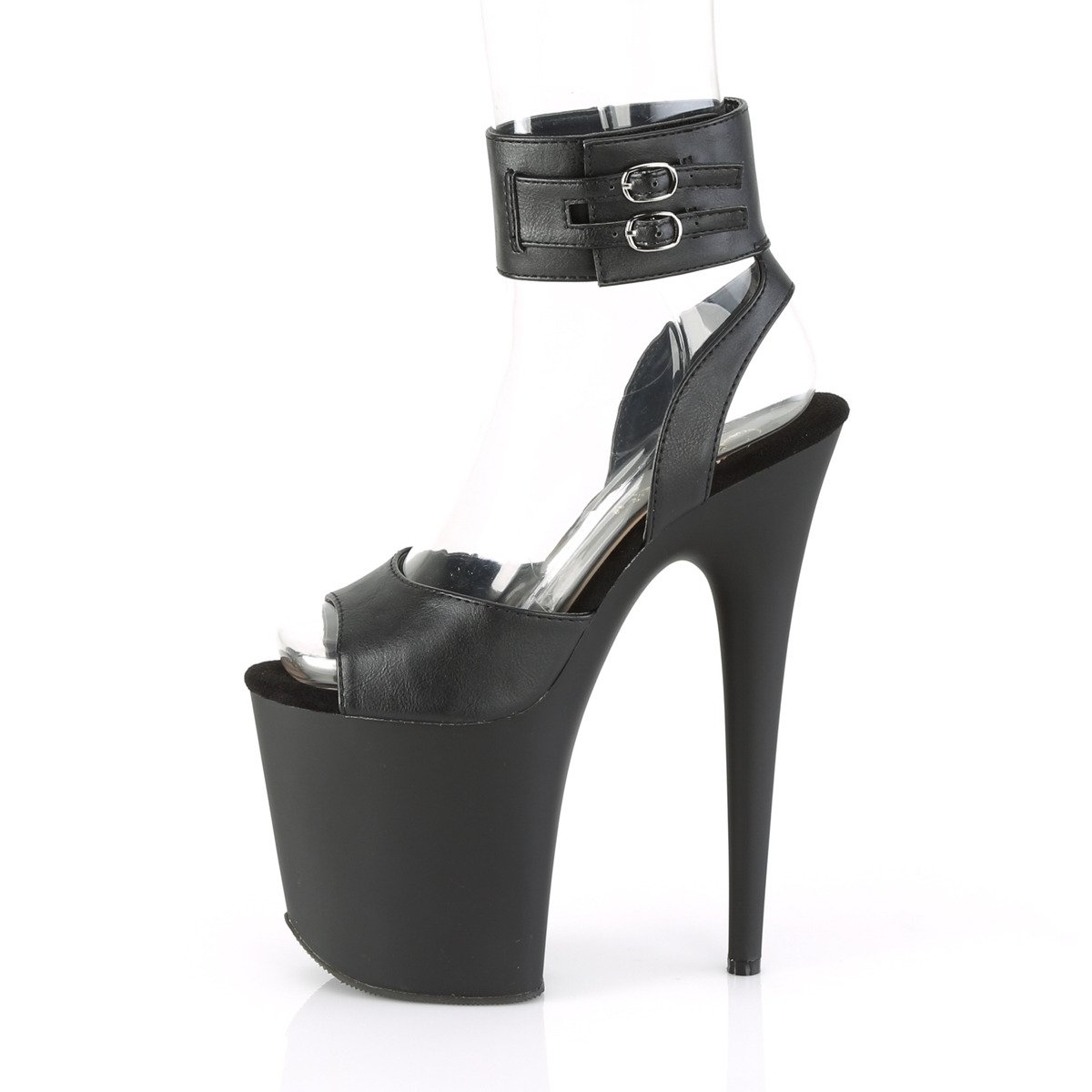 Pleaser Flamingo-891 BPU/M - Black High-Platform Ankle Strap Heels