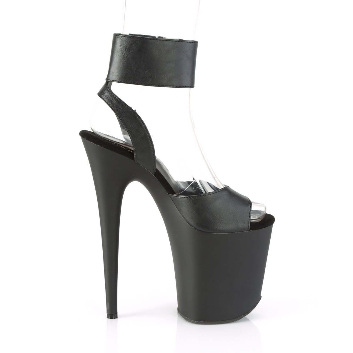Pleaser Flamingo-891 BPU/M - Black High-Platform Ankle Strap Heels